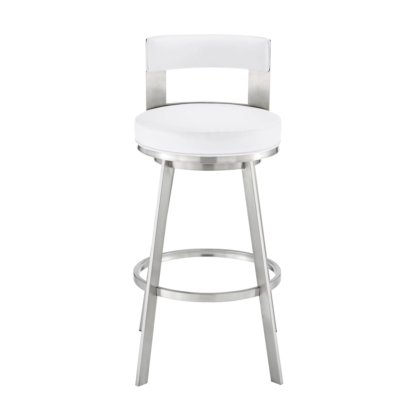 Lynof Swivel Counter Stool in Brushed Stainless Steel with White Faux Leather