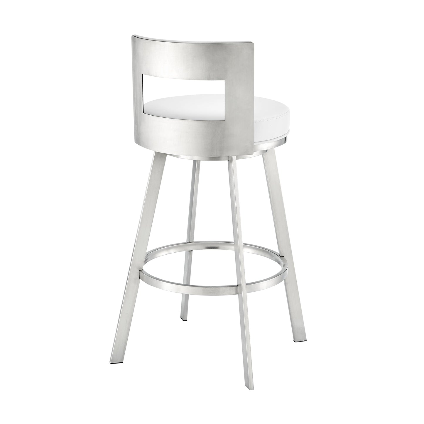 Lynof Swivel Counter Stool in Brushed Stainless Steel with White Faux Leather