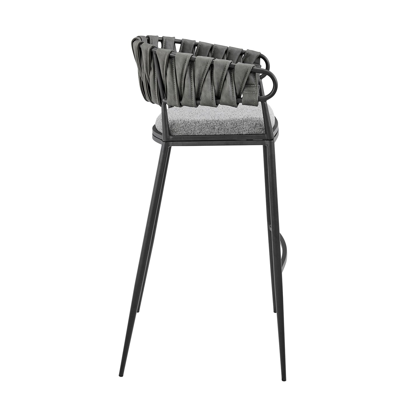 Vigona Bar Stool in Black Metal with Gray Fabric and Faux Leather