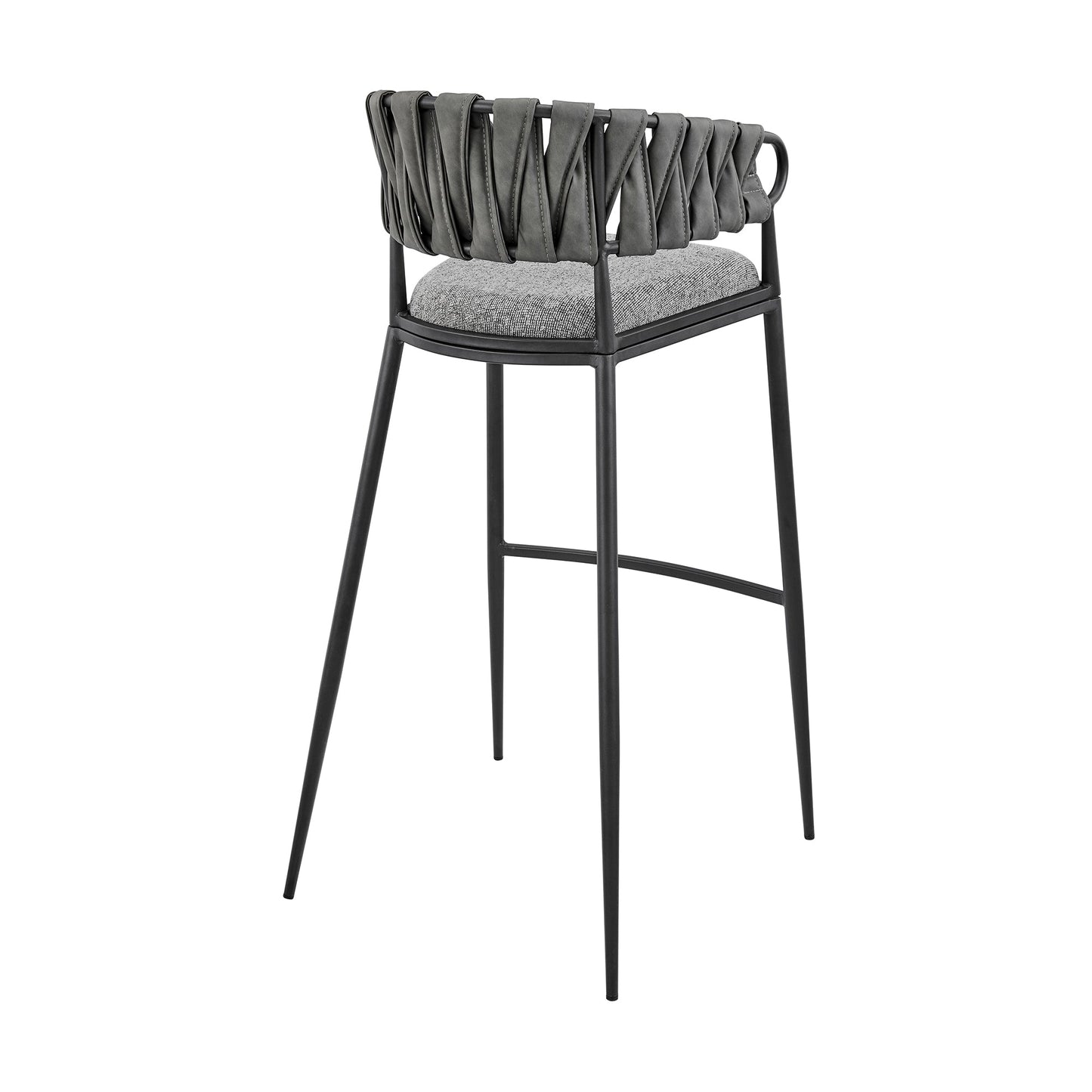 Vigona Bar Stool in Black Metal with Gray Fabric and Faux Leather