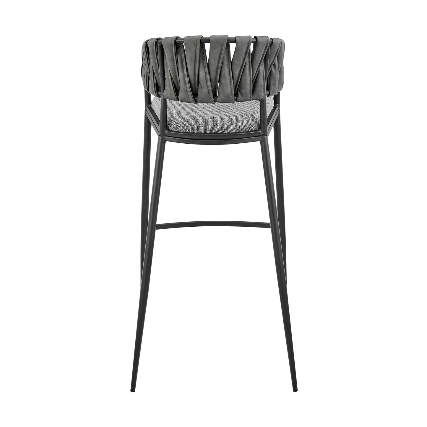 Vigona Bar Stool in Black Metal with Gray Fabric and Faux Leather