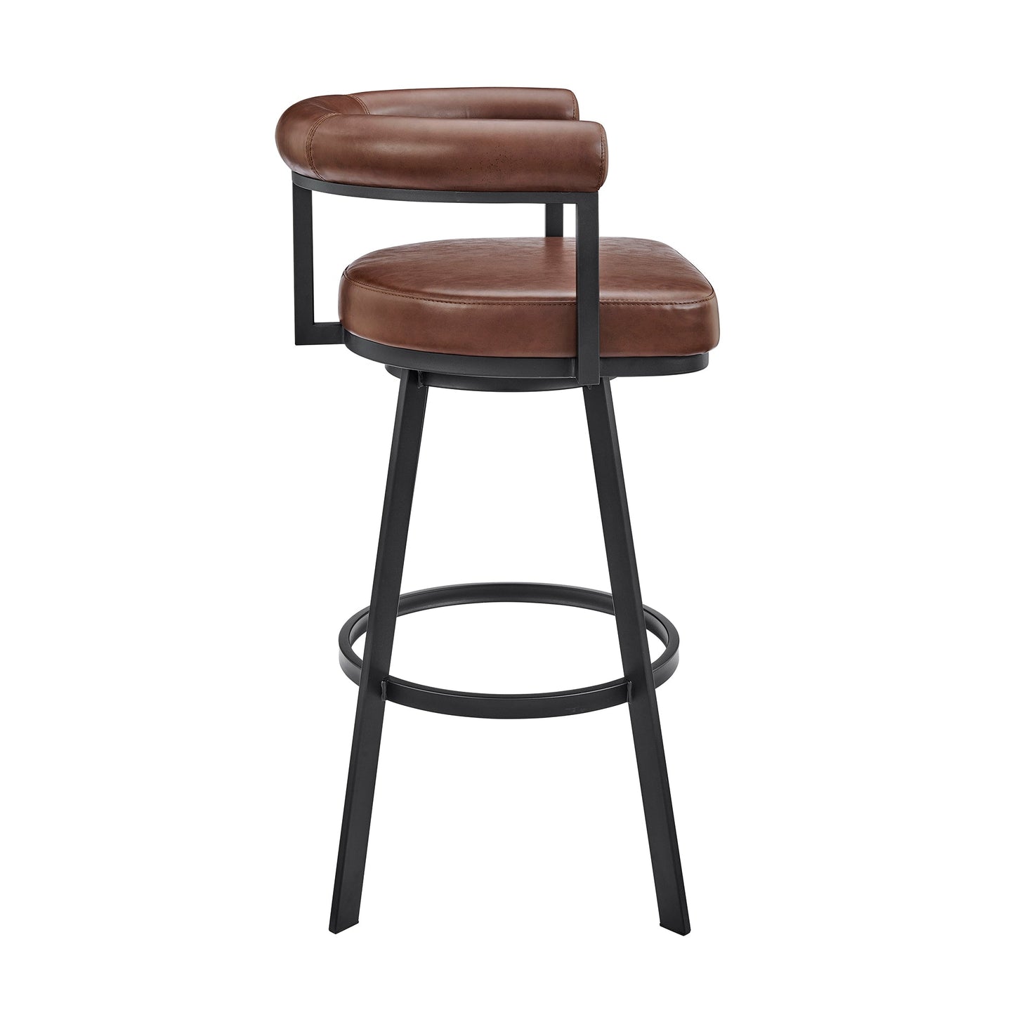 Nolagam Swivel Counter Stool in Black Metal with Brown Faux Leather