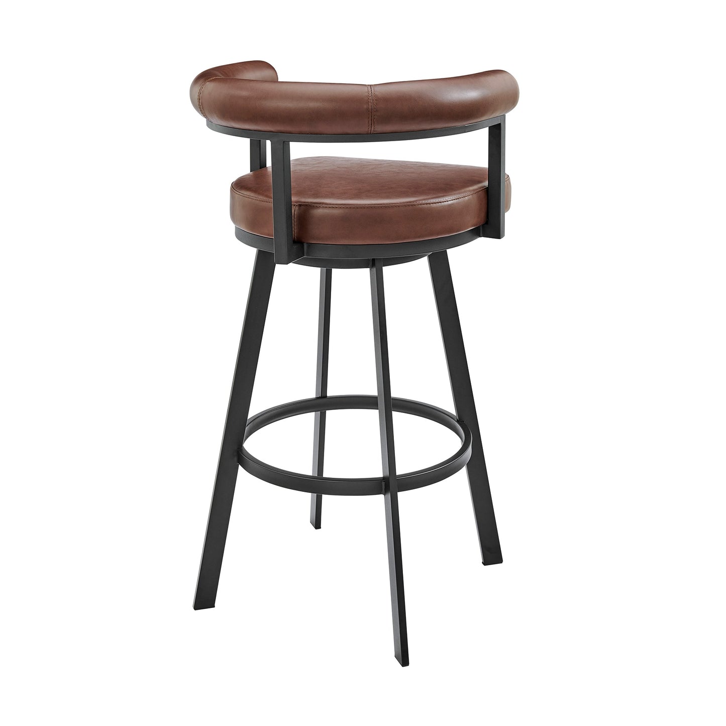 Nolagam Swivel Counter Stool in Black Metal with Brown Faux Leather