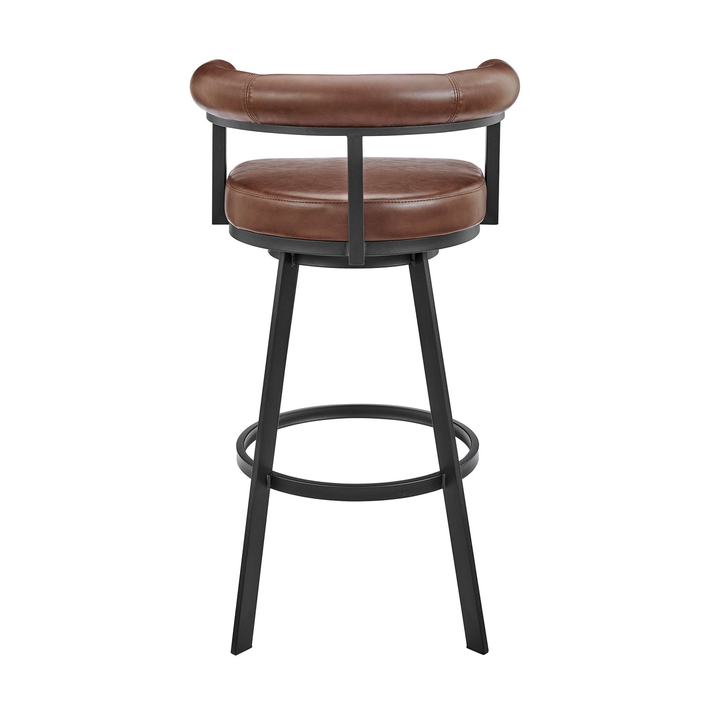 Nolagam Swivel Counter Stool in Black Metal with Brown Faux Leather