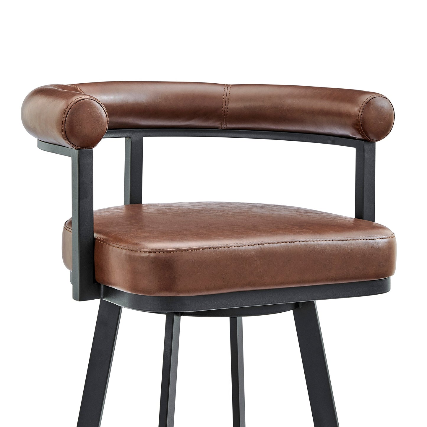 Nolagam Swivel Counter Stool in Black Metal with Brown Faux Leather