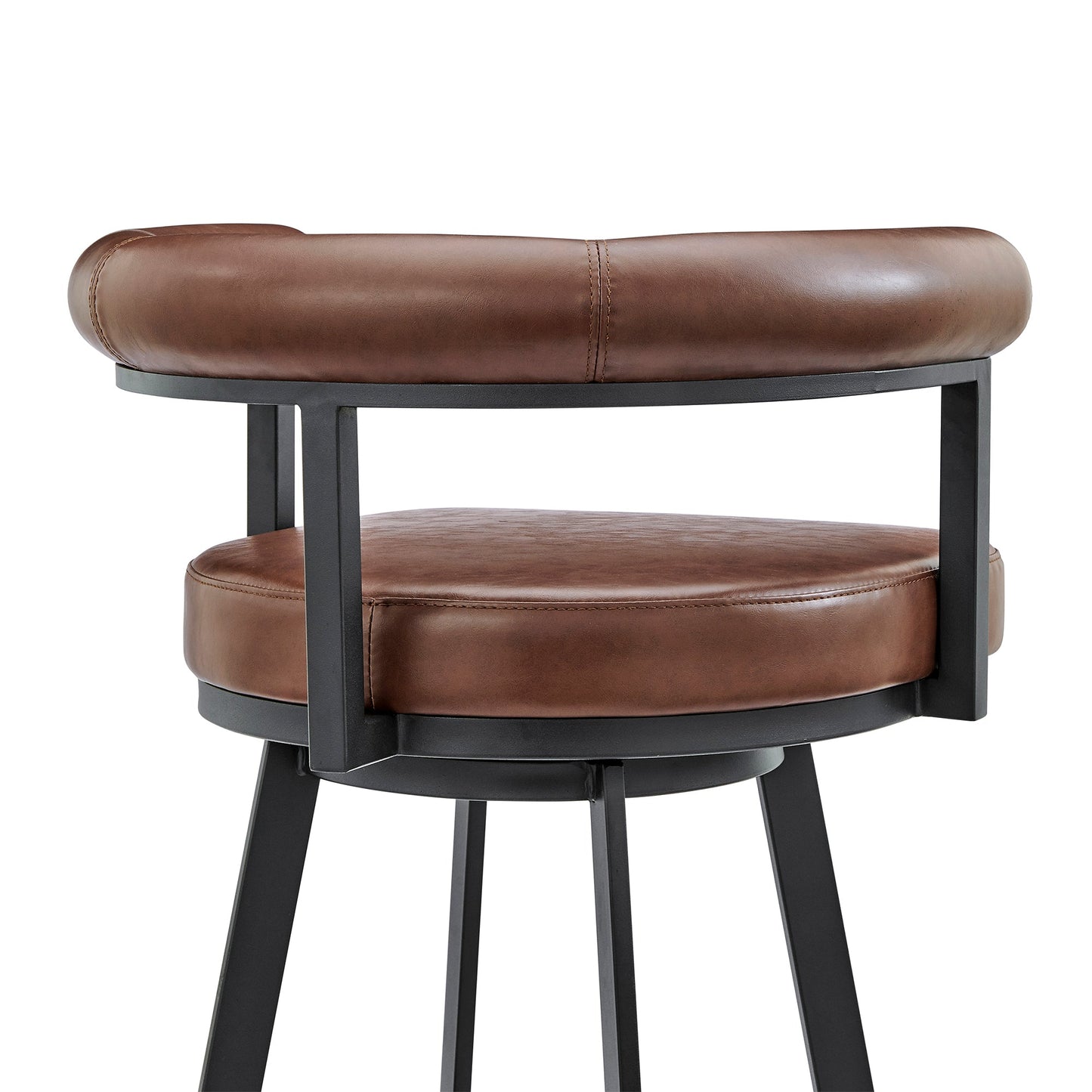 Nolagam Swivel Counter Stool in Black Metal with Brown Faux Leather