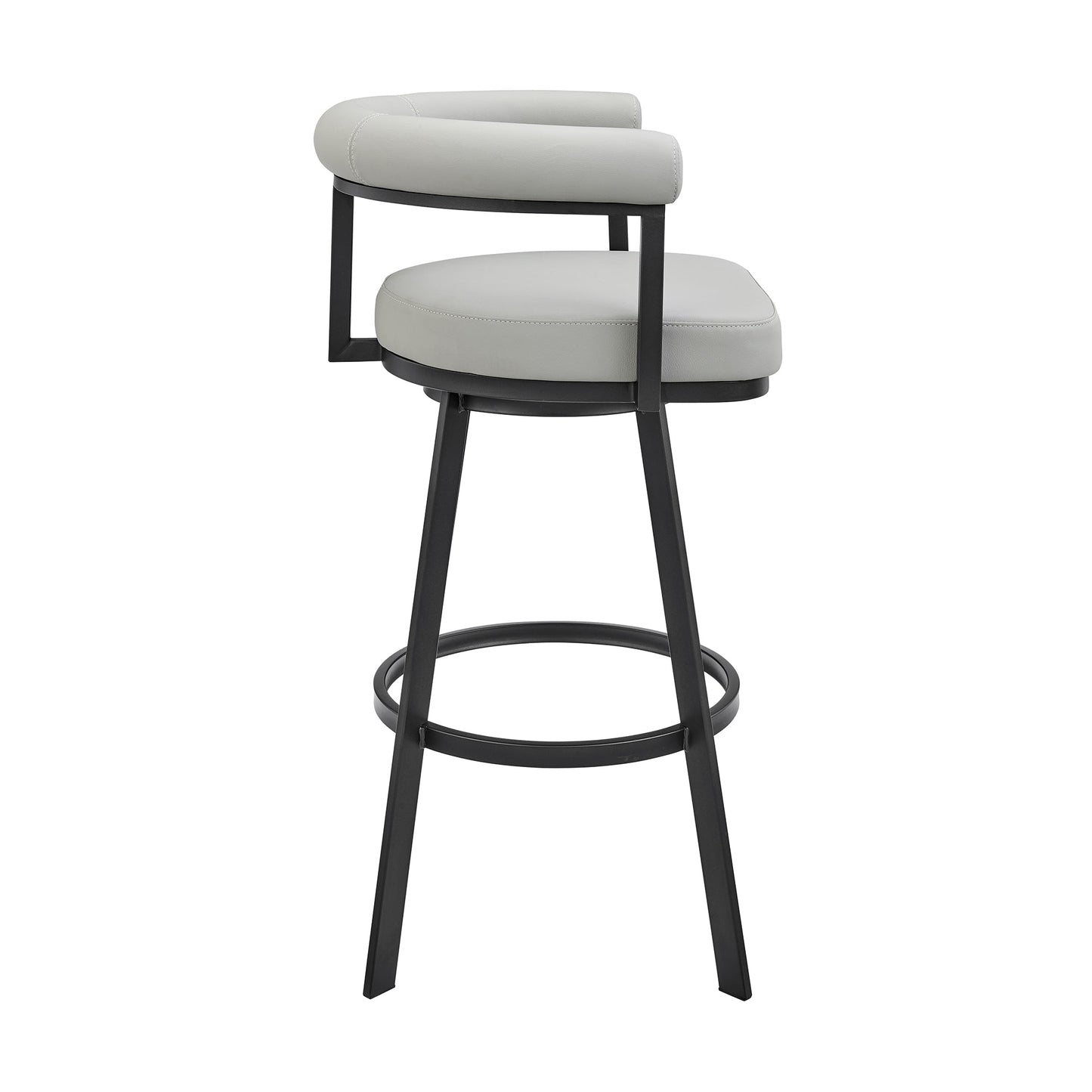 Nolagam Swivel Counter Stool in Black Metal with Light Gray Faux Leather