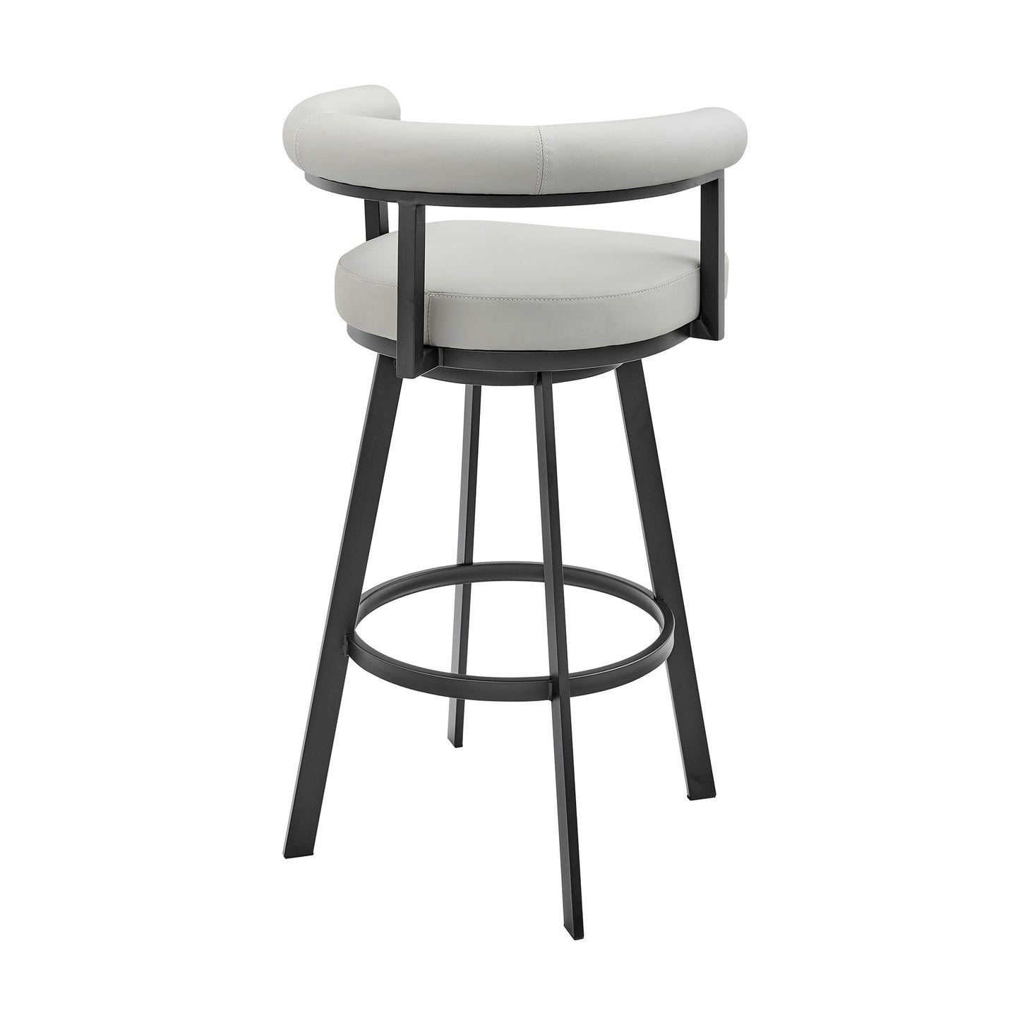 Nolagam Swivel Counter Stool in Black Metal with Light Gray Faux Leather