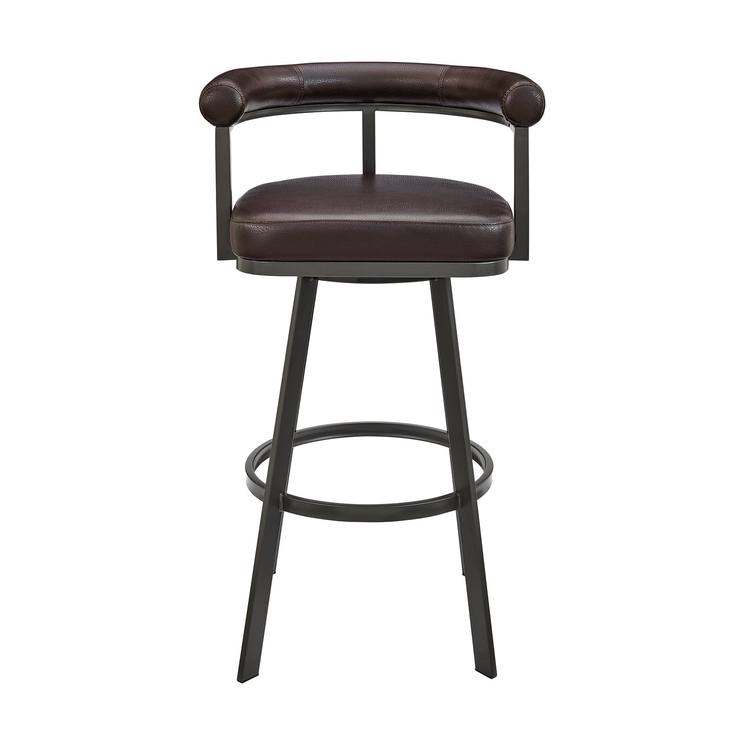 Nolagam Swivel Counter Stool in Brown Metal with Brown Faux Leather