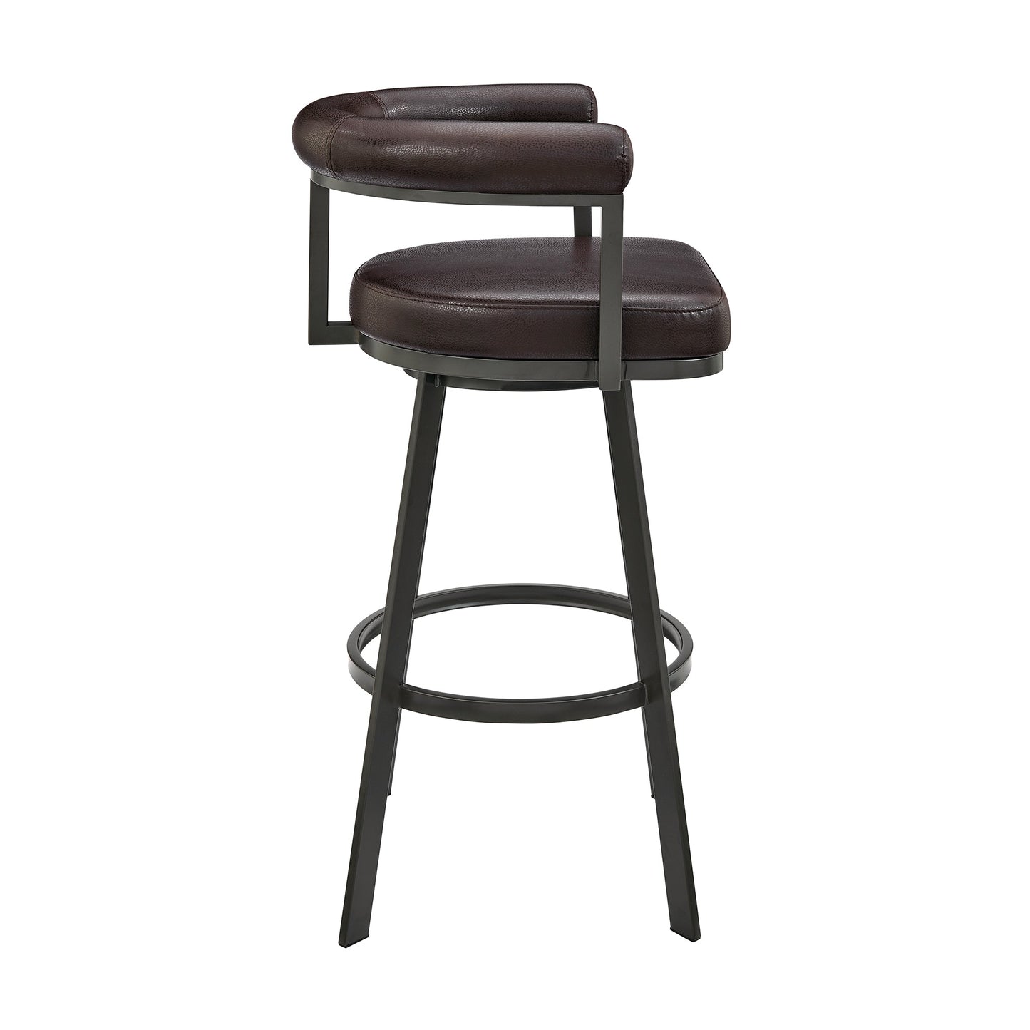 Nolagam Swivel Counter Stool in Brown Metal with Brown Faux Leather