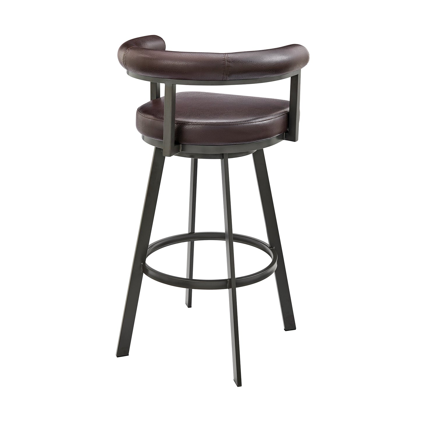 Nolagam Swivel Counter Stool in Brown Metal with Brown Faux Leather