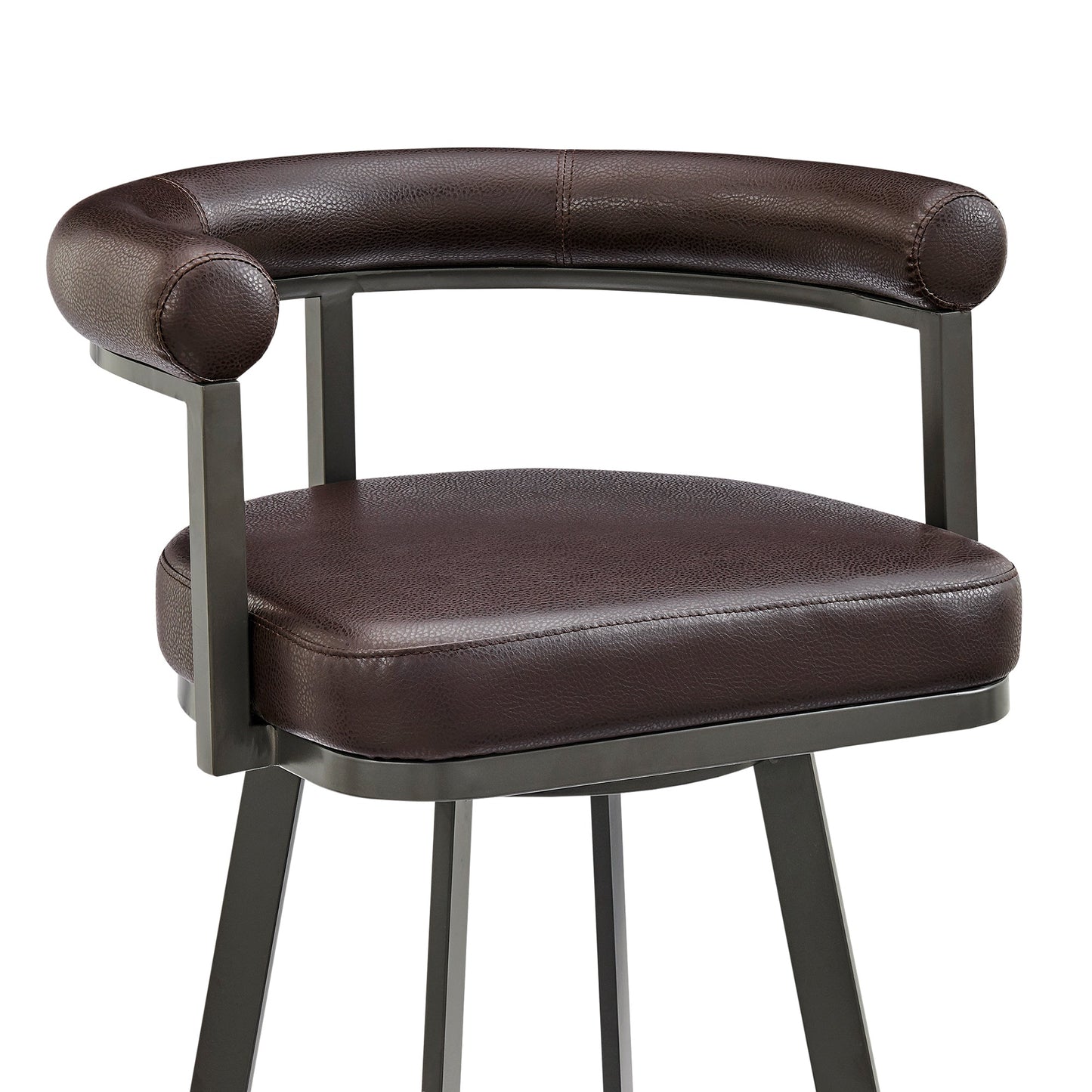 Nolagam Swivel Counter Stool in Brown Metal with Brown Faux Leather