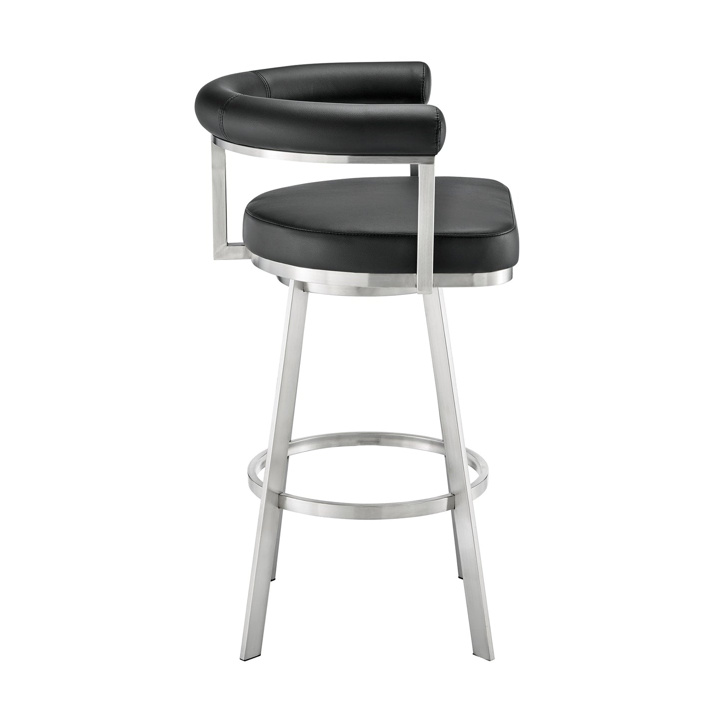 Nolagam Swivel Counter Stool in Brushed Stainless Steel with Black Faux Leather