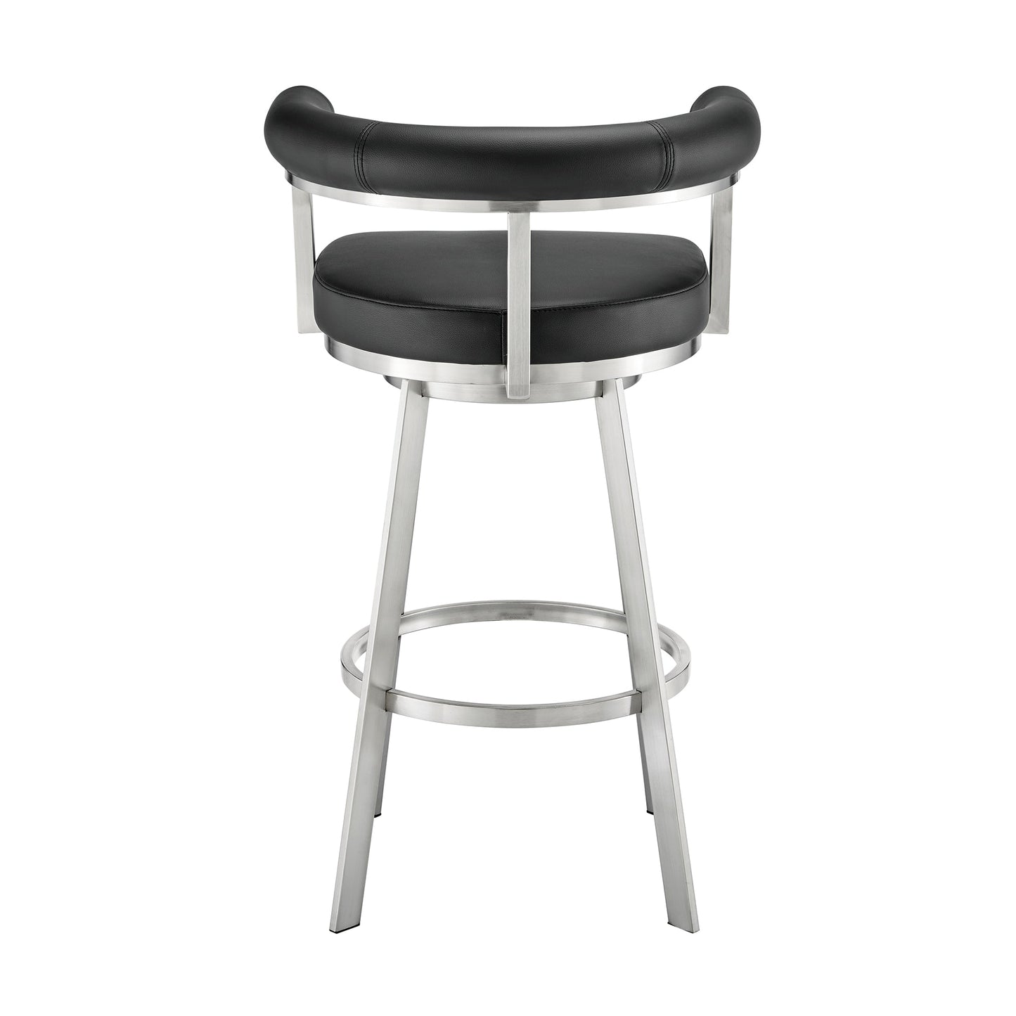 Nolagam Swivel Counter Stool in Brushed Stainless Steel with Black Faux Leather