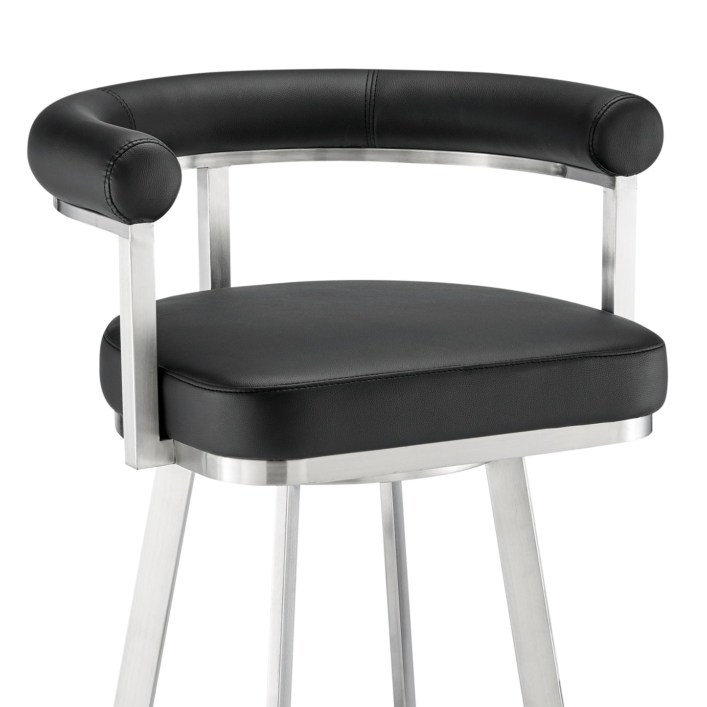 Nolagam Swivel Counter Stool in Brushed Stainless Steel with Black Faux Leather