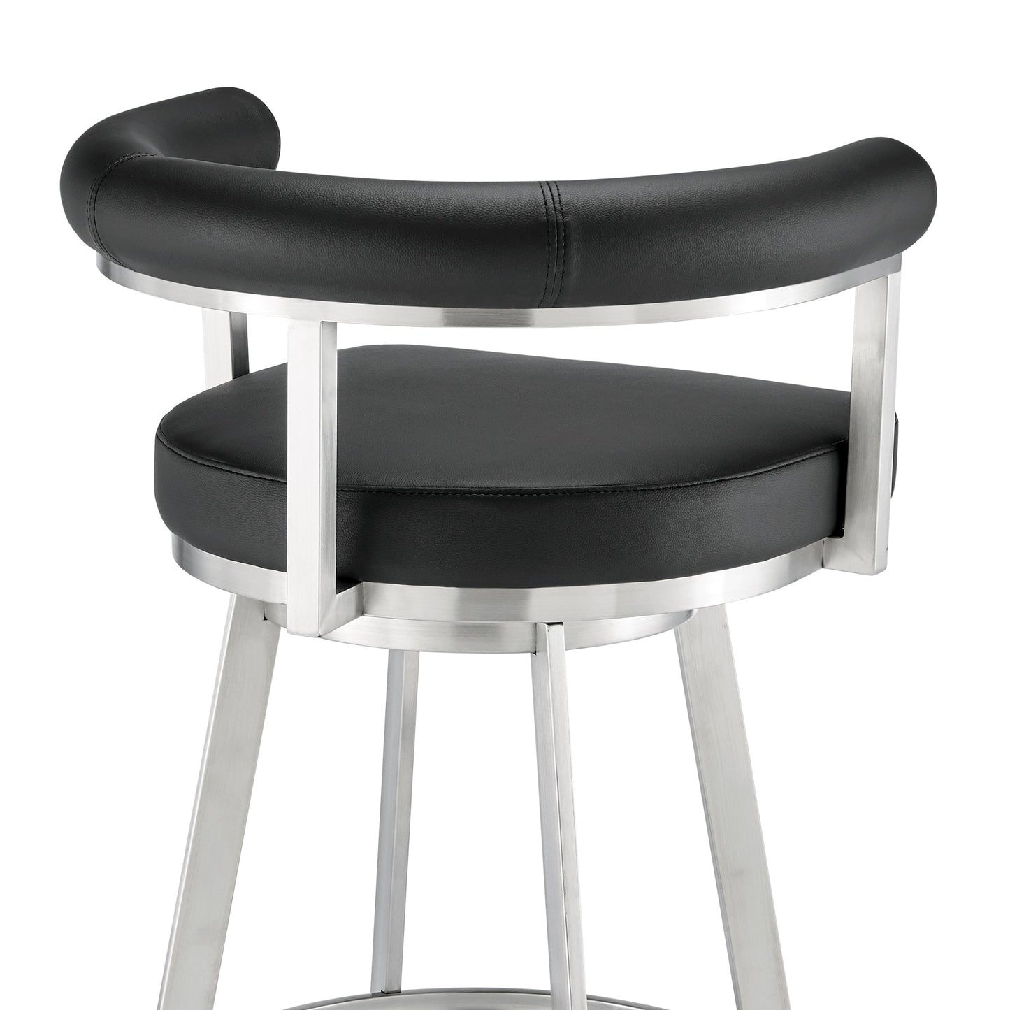 Nolagam Swivel Counter Stool in Brushed Stainless Steel with Black Faux Leather