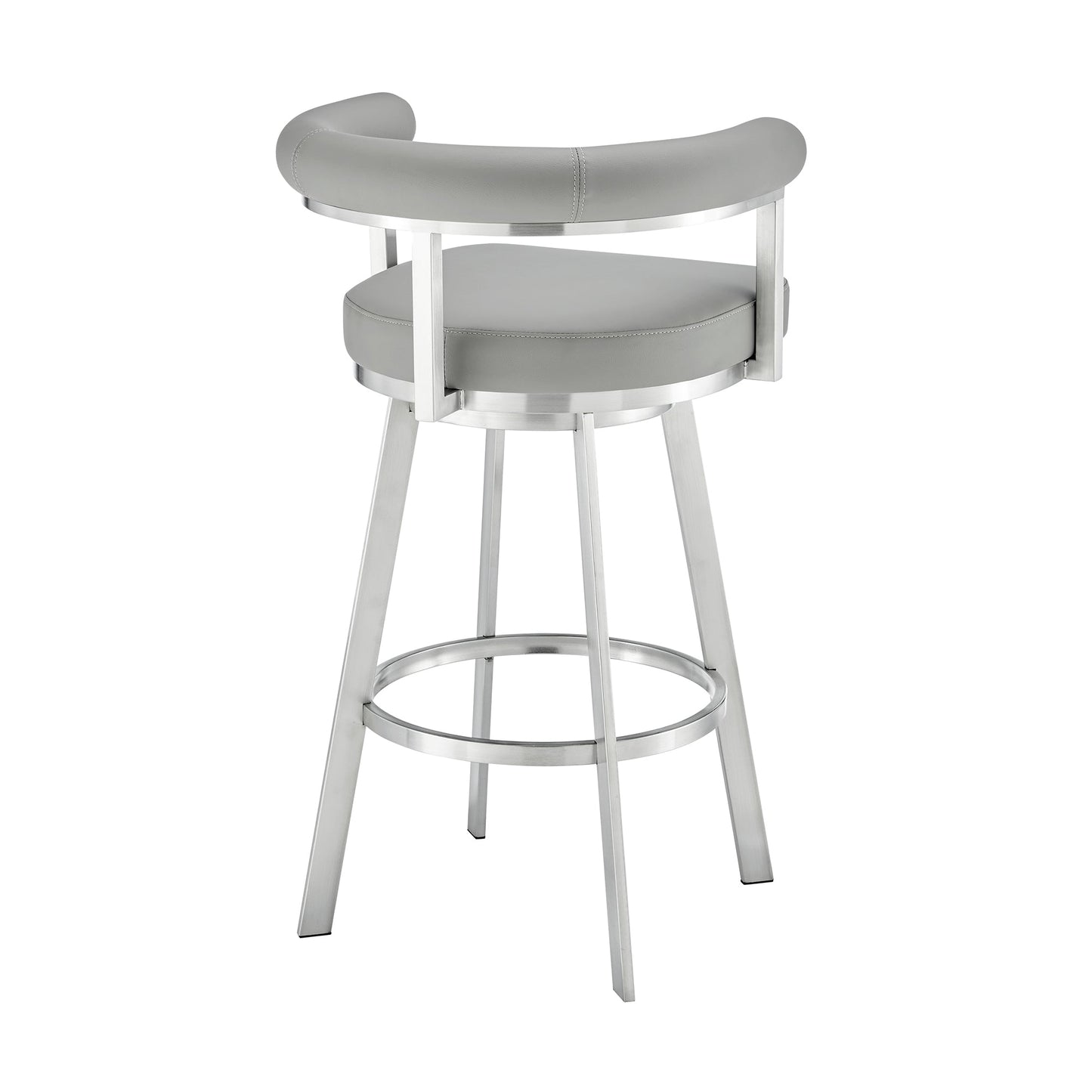 Nolagam Swivel Counter Stool in Brushed Stainless Steel with Light Gray Faux Leather