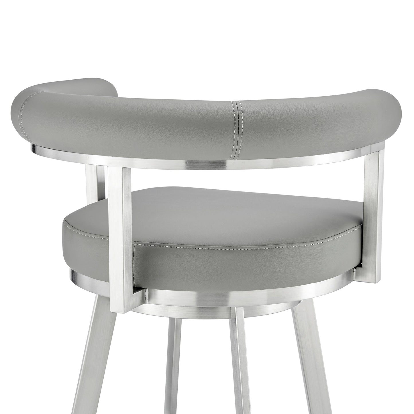 Nolagam Swivel Counter Stool in Brushed Stainless Steel with Light Gray Faux Leather