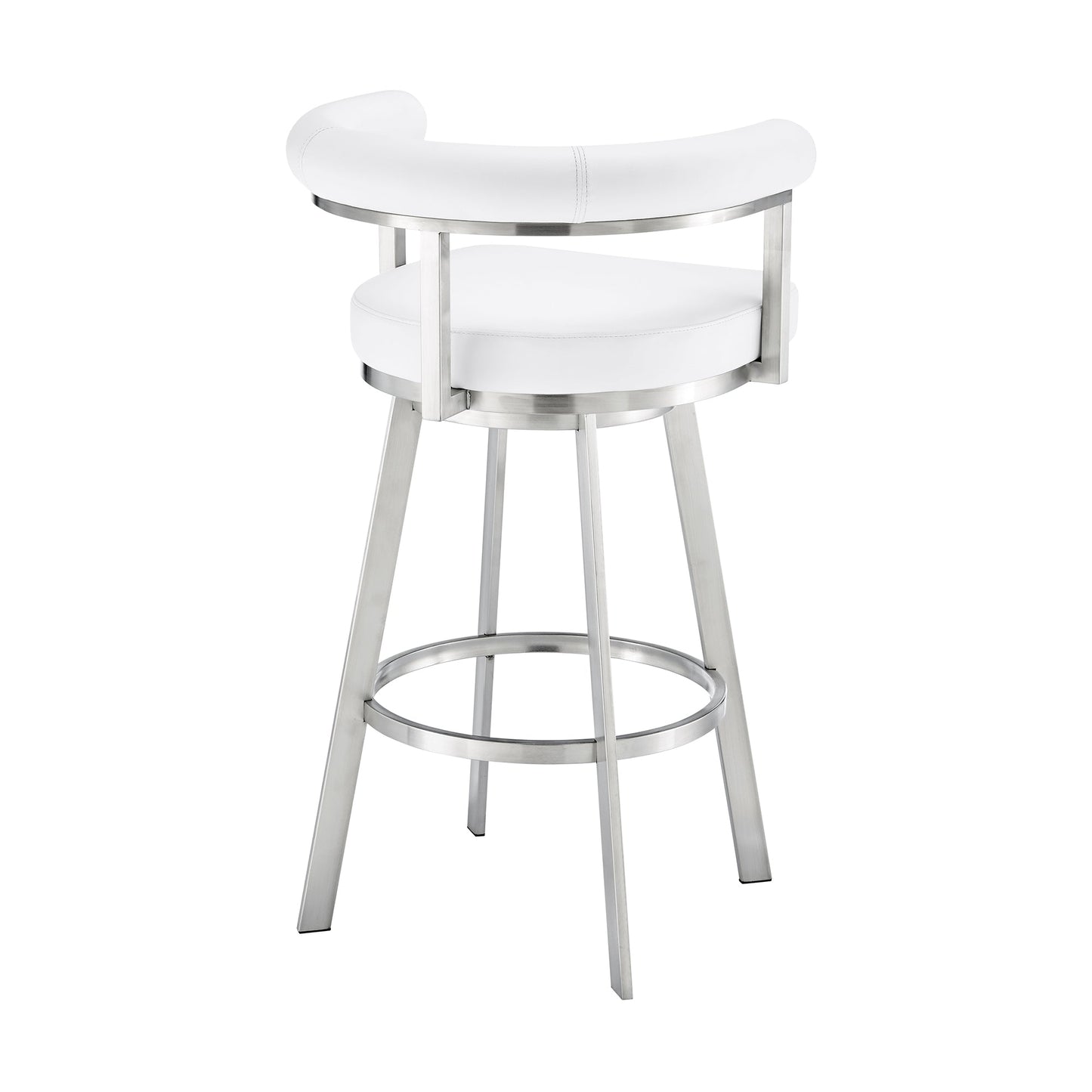 Nolagam Swivel Counter Stool in Brushed Stainless Steel with White Faux Leather