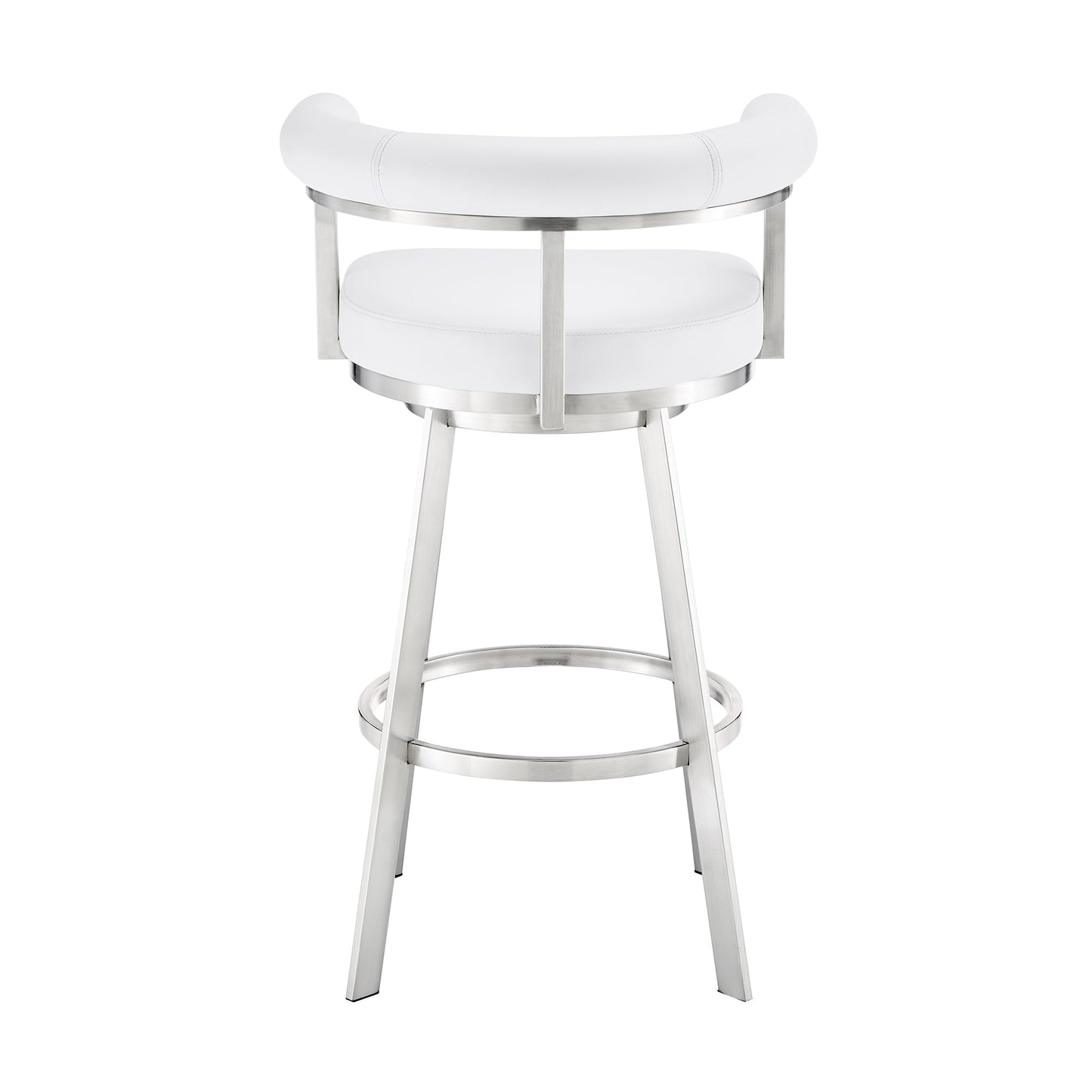 Nolagam Swivel Counter Stool in Brushed Stainless Steel with White Faux Leather