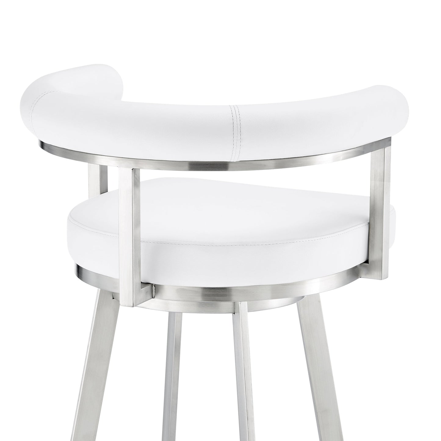 Nolagam Swivel Counter Stool in Brushed Stainless Steel with White Faux Leather