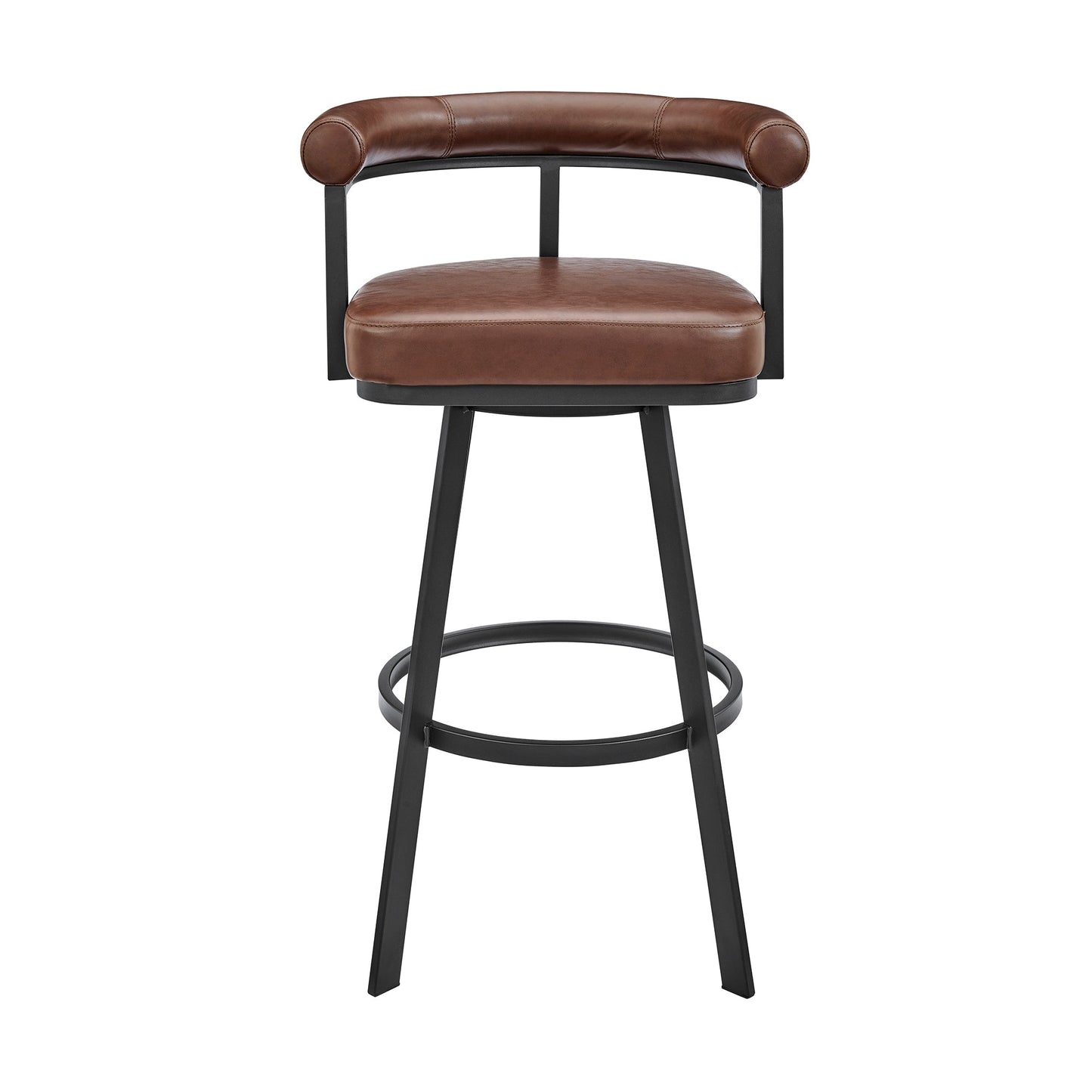 Nolagam Swivel Bar Stool in Black Metal with Brown Faux Leather