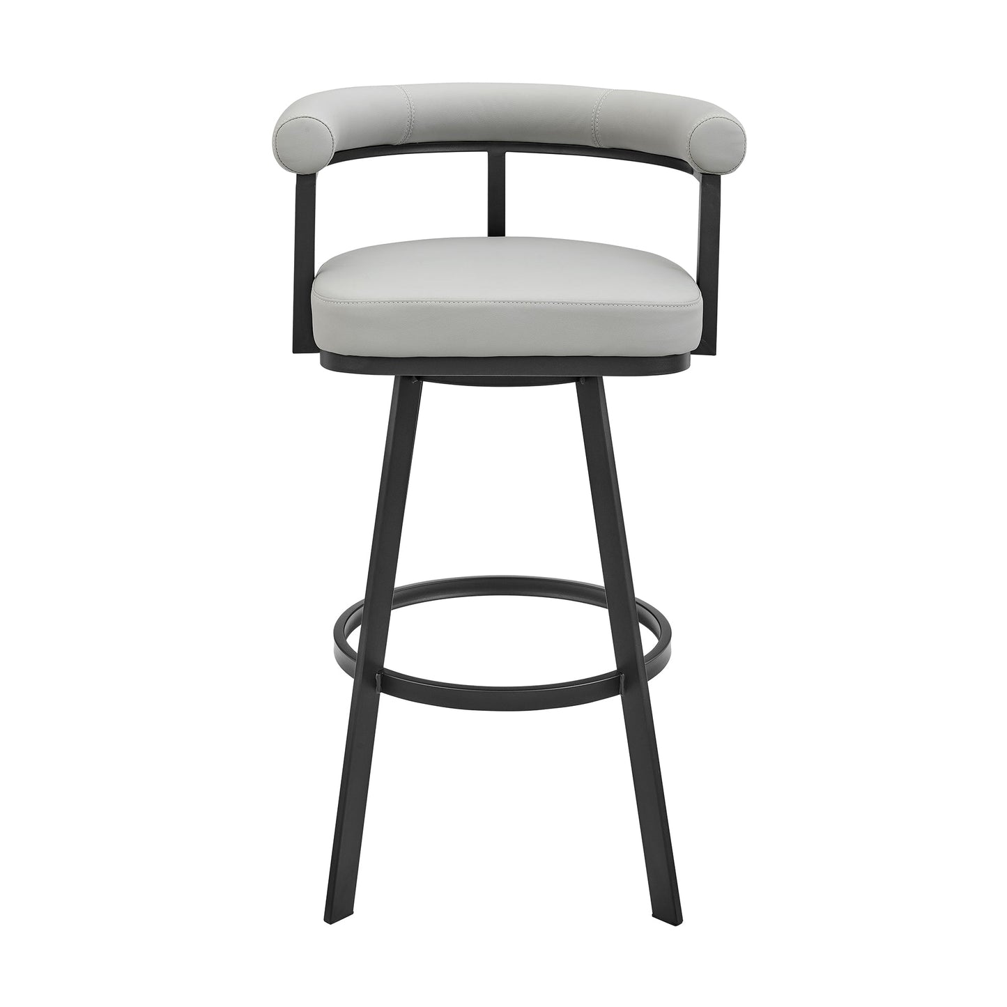 Nolagam Swivel Bar Stool in Black Metal with Light Gray Faux Leather