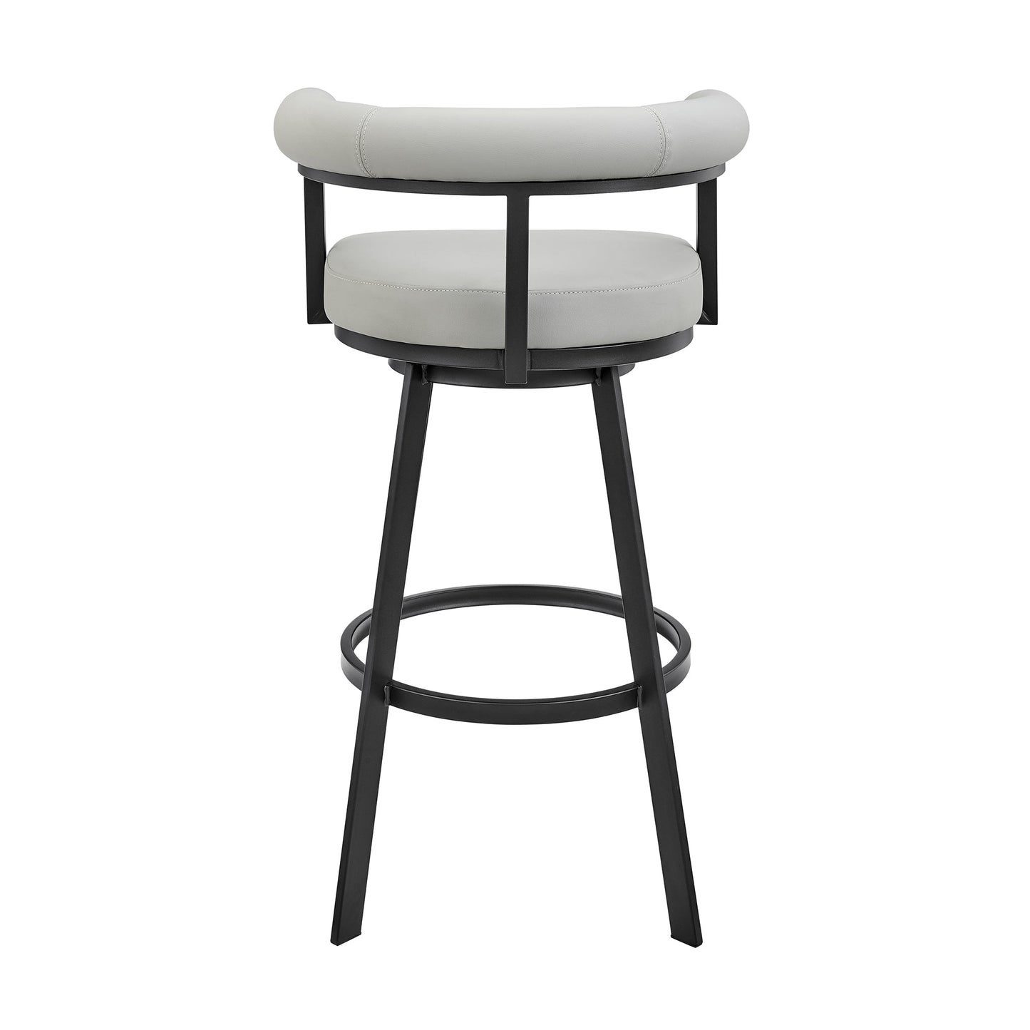 Nolagam Swivel Bar Stool in Black Metal with Light Gray Faux Leather