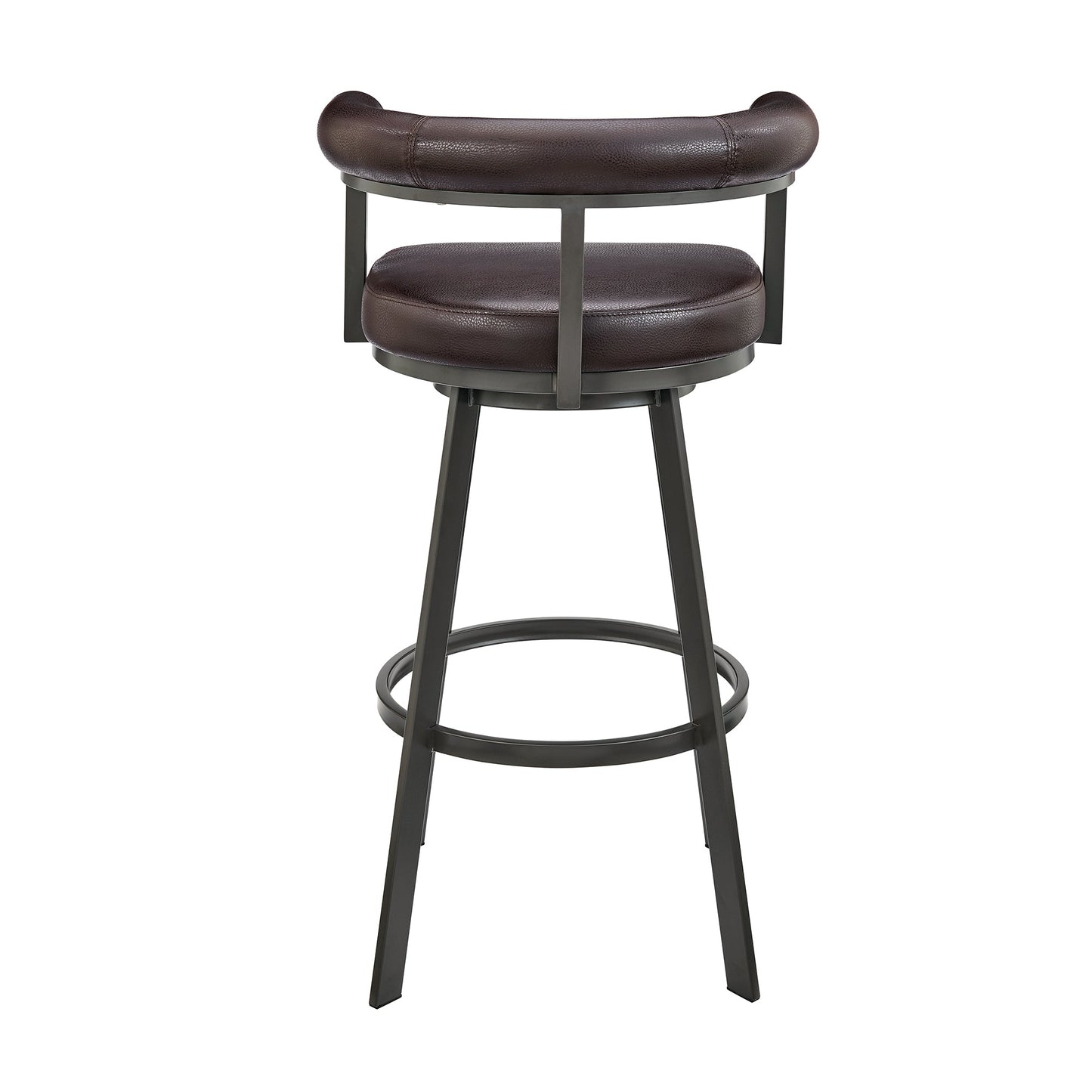 Nolagam Swivel Bar Stool in Brown Metal with Brown Faux Leather