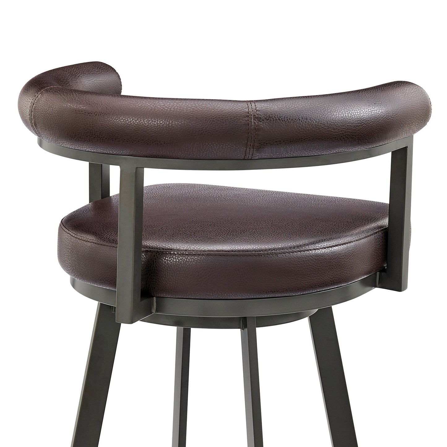 Nolagam Swivel Bar Stool in Brown Metal with Brown Faux Leather