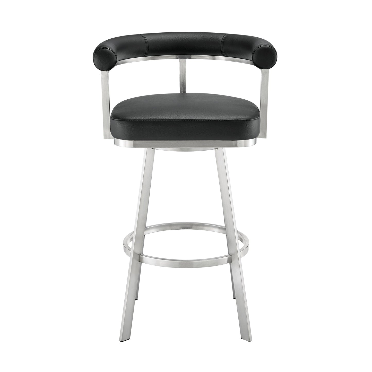 Nolagam Swivel Bar Stool in Brushed Stainless Steel with Black Faux Leather