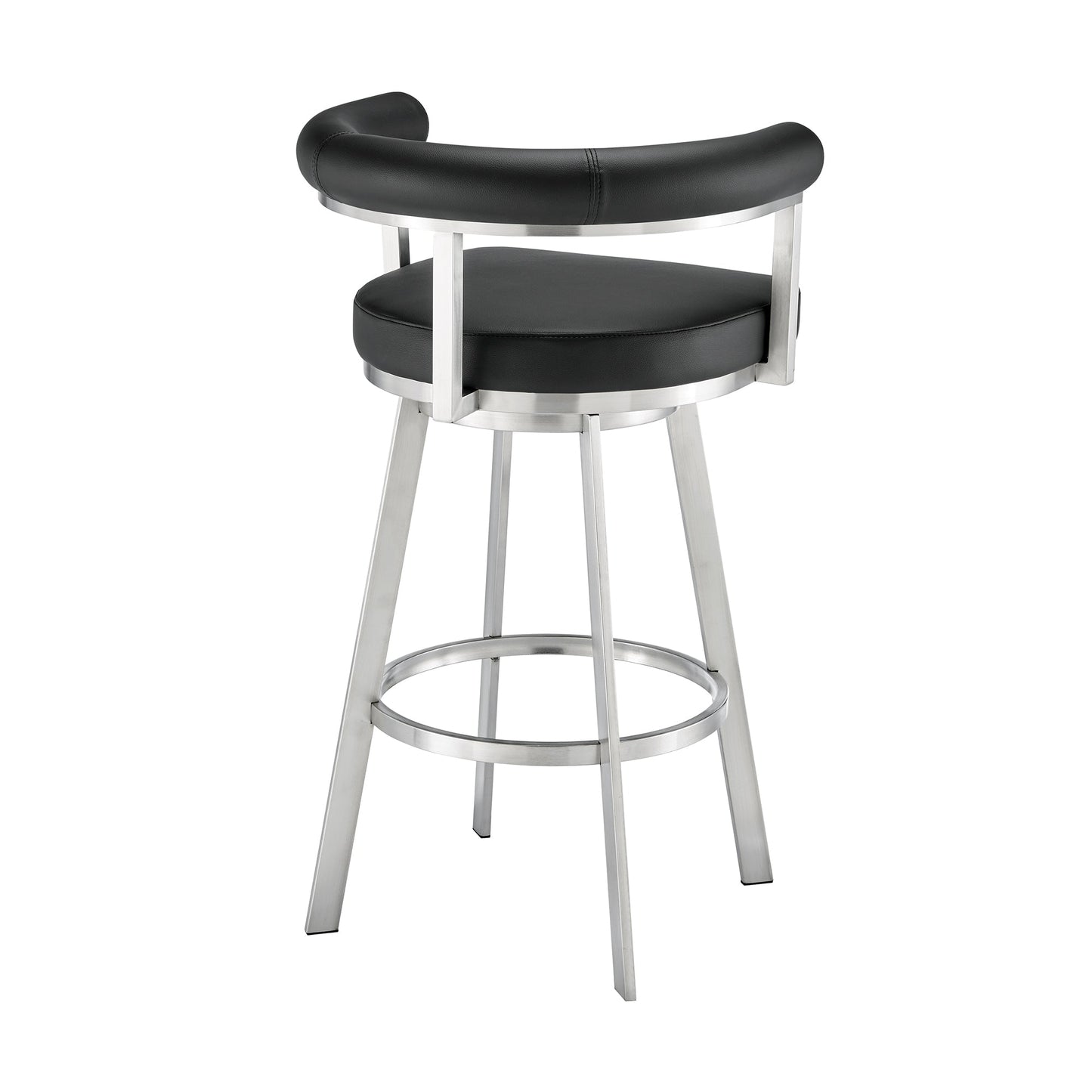 Nolagam Swivel Bar Stool in Brushed Stainless Steel with Black Faux Leather