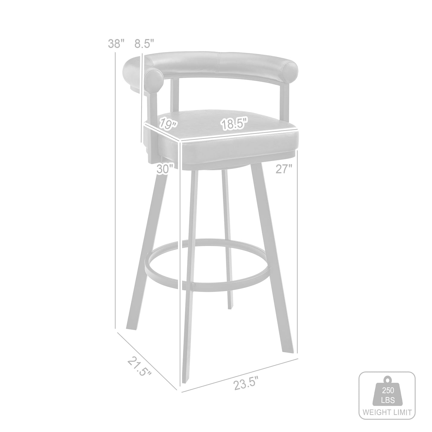 Nolagam Swivel Bar Stool in Brushed Stainless Steel with Light Gray Faux Leather