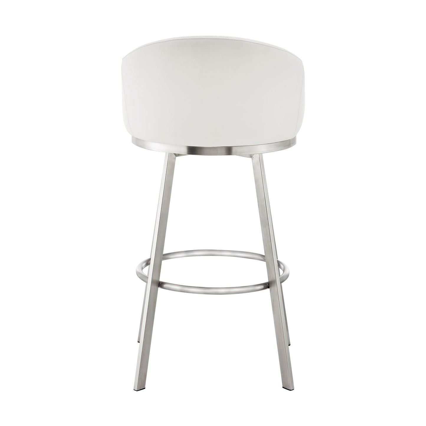 Noran Swivel Bar Stool in Brushed Stainless Steel with White Faux Leather