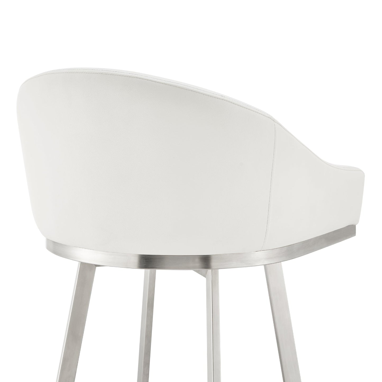 Noran Swivel Bar Stool in Brushed Stainless Steel with White Faux Leather