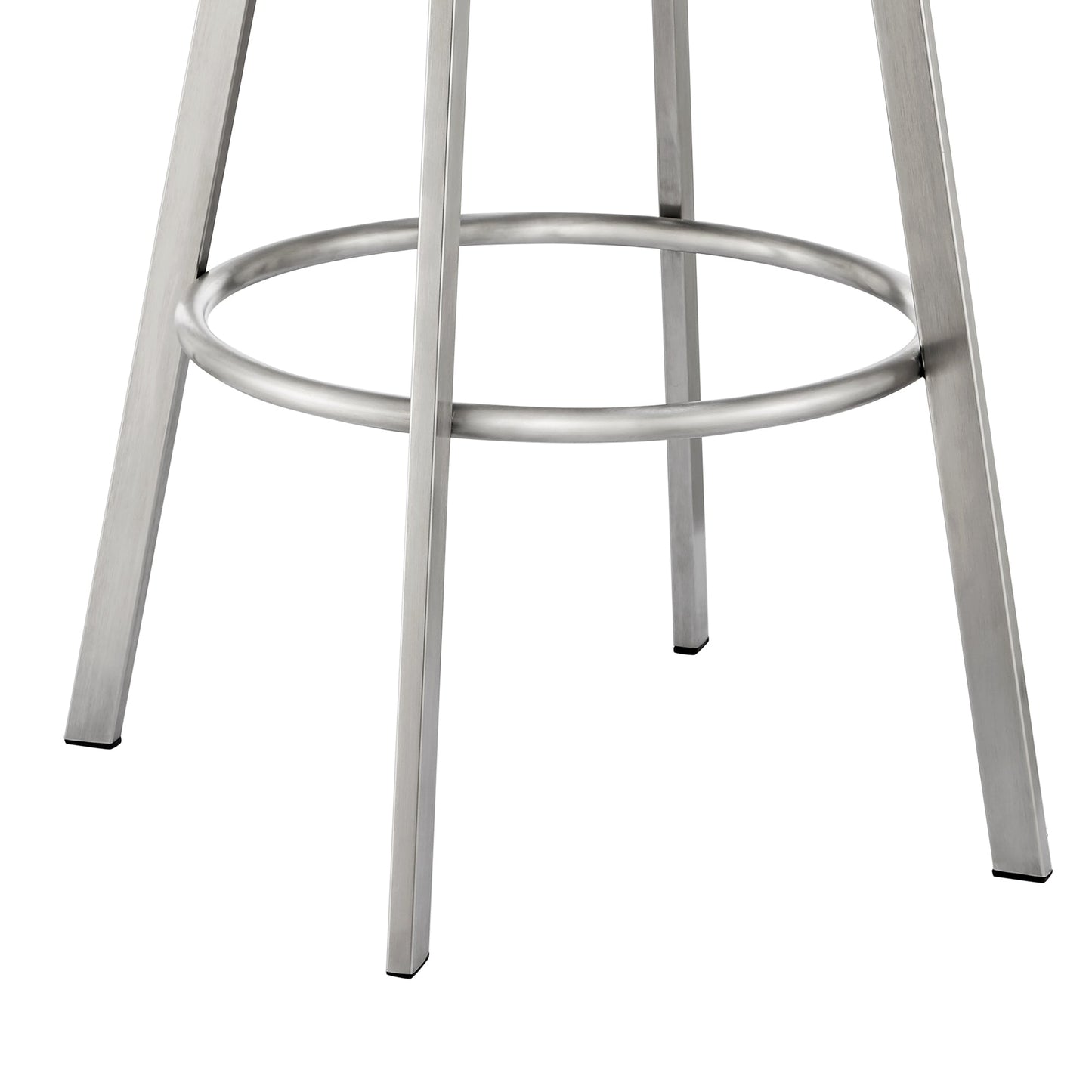 Noran Swivel Bar Stool in Brushed Stainless Steel with White Faux Leather