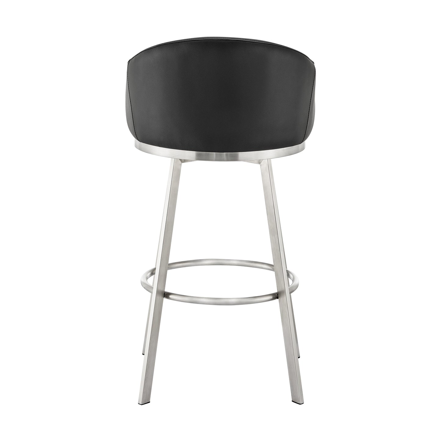 Noran Swivel Bar Stool in Brushed Stainless Steel with Black Faux Leather