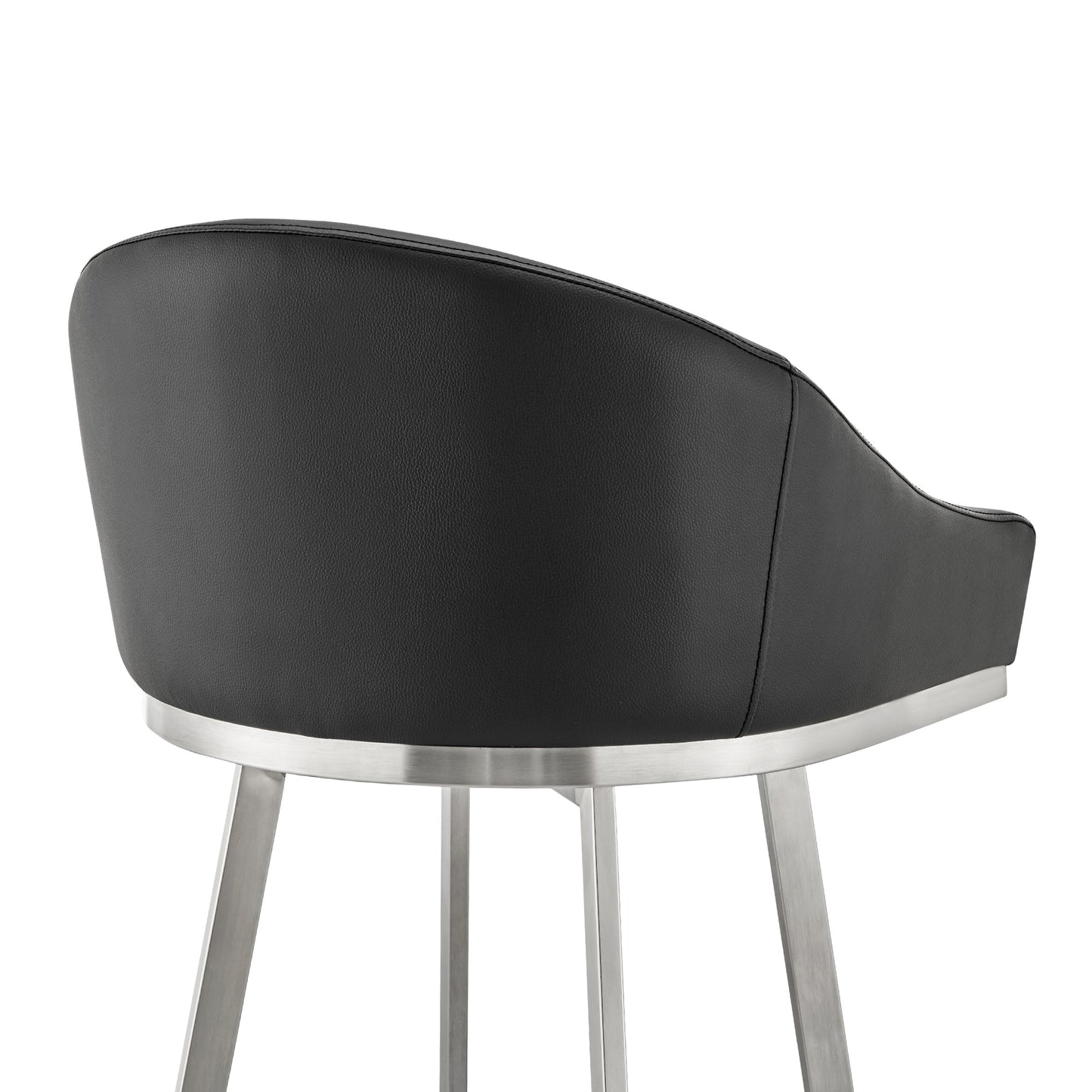 Noran Swivel Bar Stool in Brushed Stainless Steel with Black Faux Leather