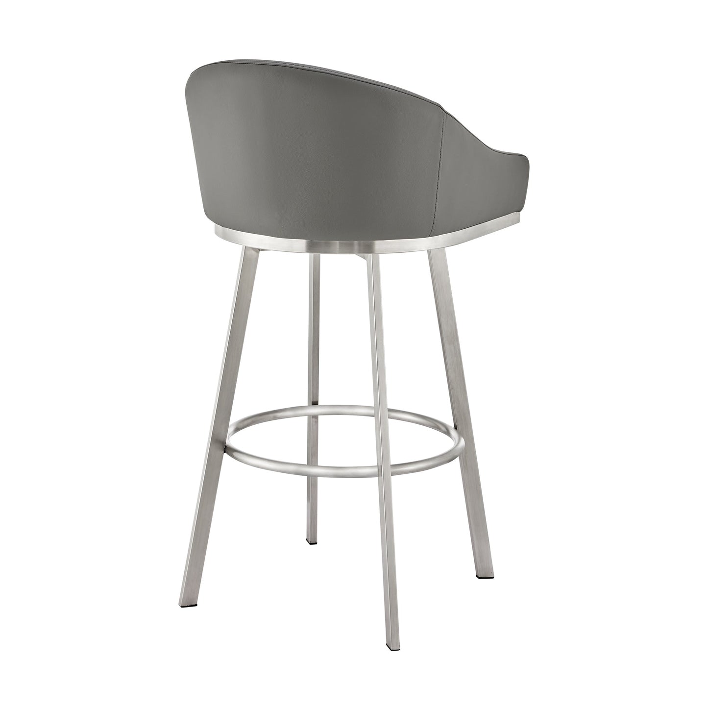 Noran Swivel Bar Stool in Brushed Stainless Steel with Gray Faux Leather