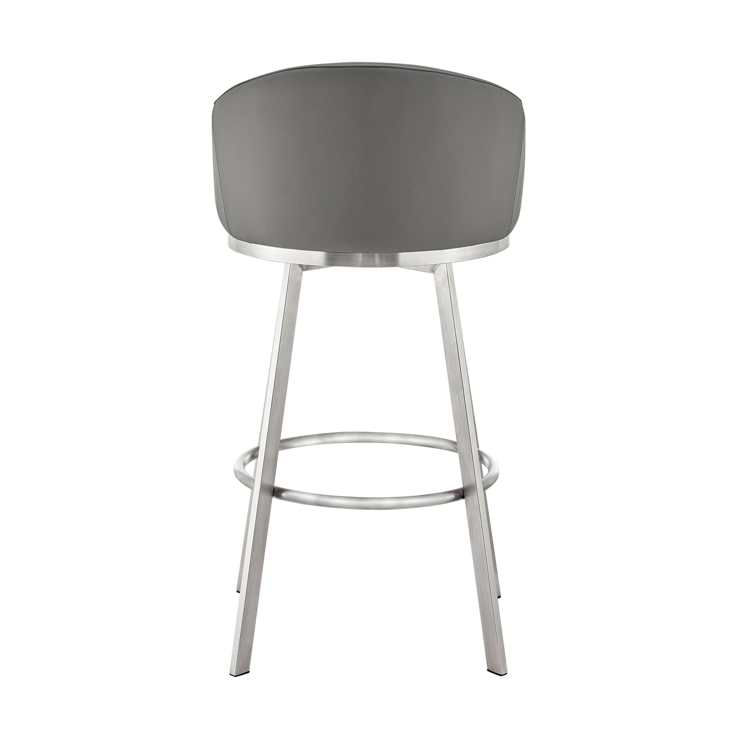 Noran Swivel Bar Stool in Brushed Stainless Steel with Gray Faux Leather