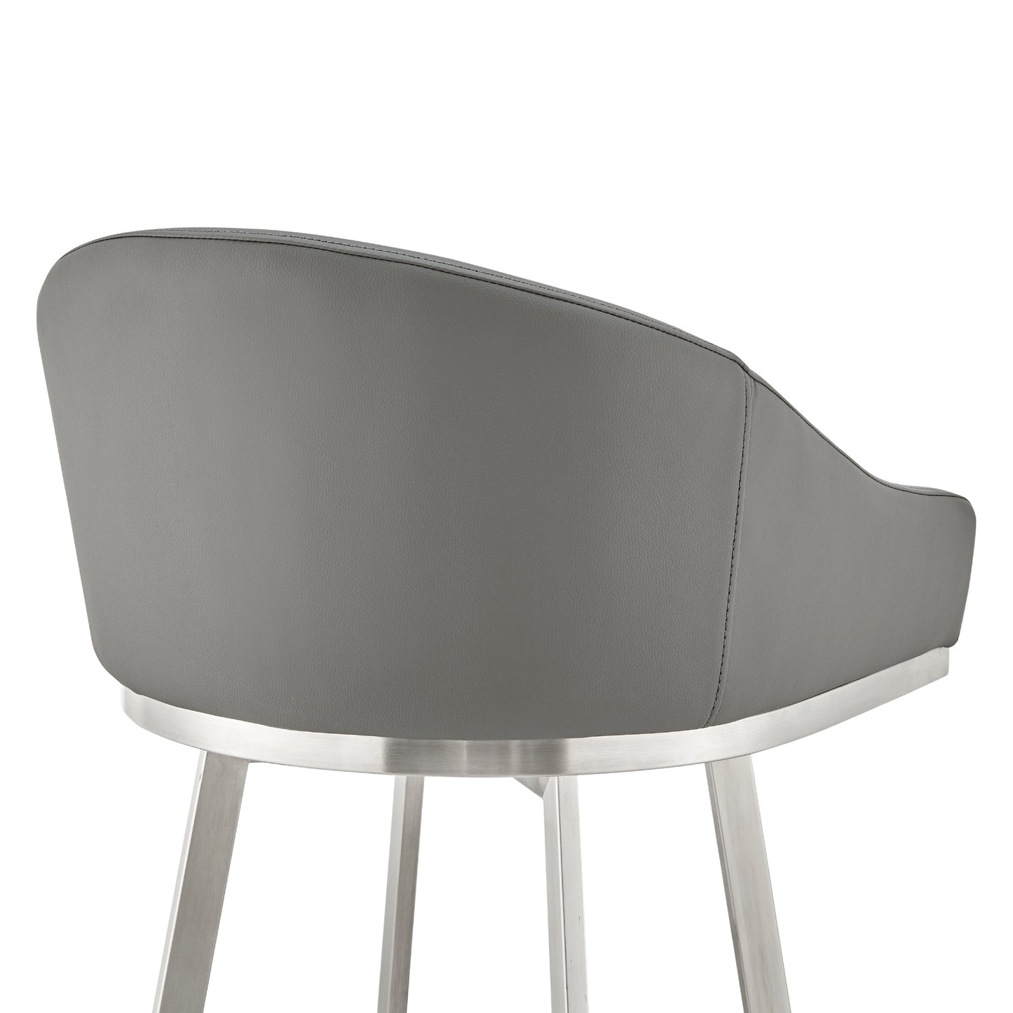 Noran Swivel Bar Stool in Brushed Stainless Steel with Gray Faux Leather