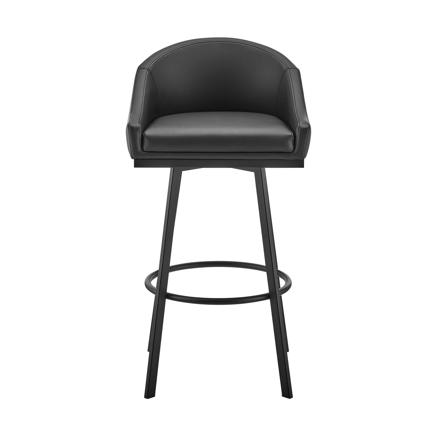 Noran Swivel Bar Stool in Black Metal with Black Faux Leather