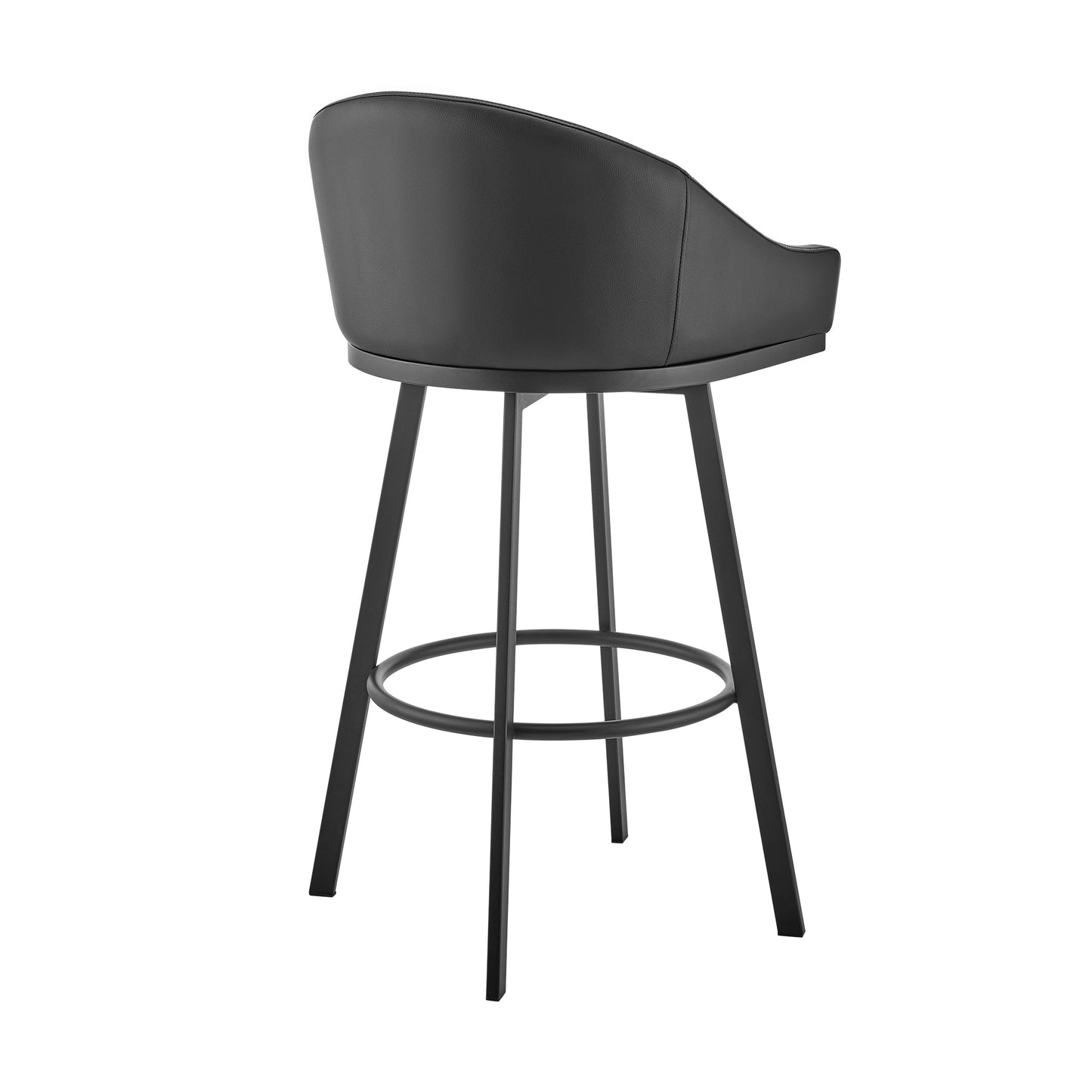 Noran Swivel Bar Stool in Black Metal with Black Faux Leather