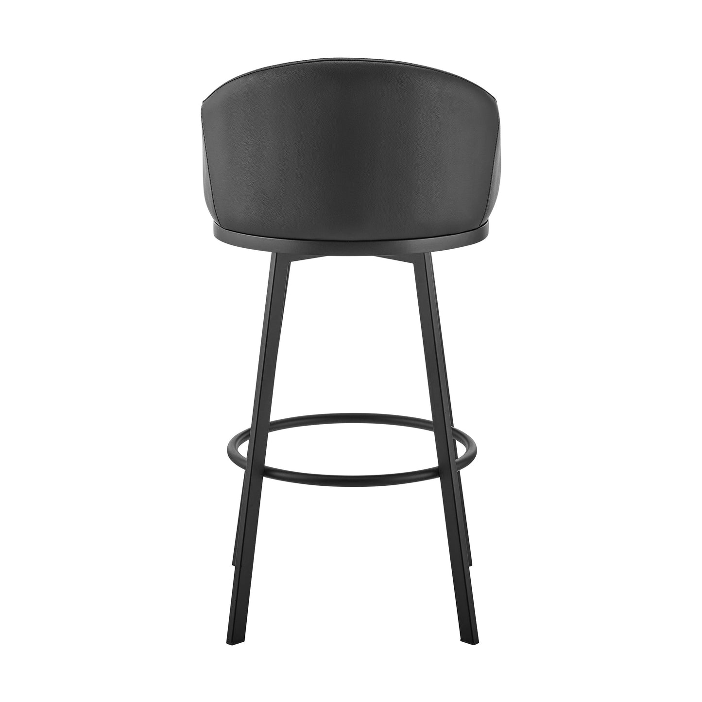 Noran Swivel Bar Stool in Black Metal with Black Faux Leather