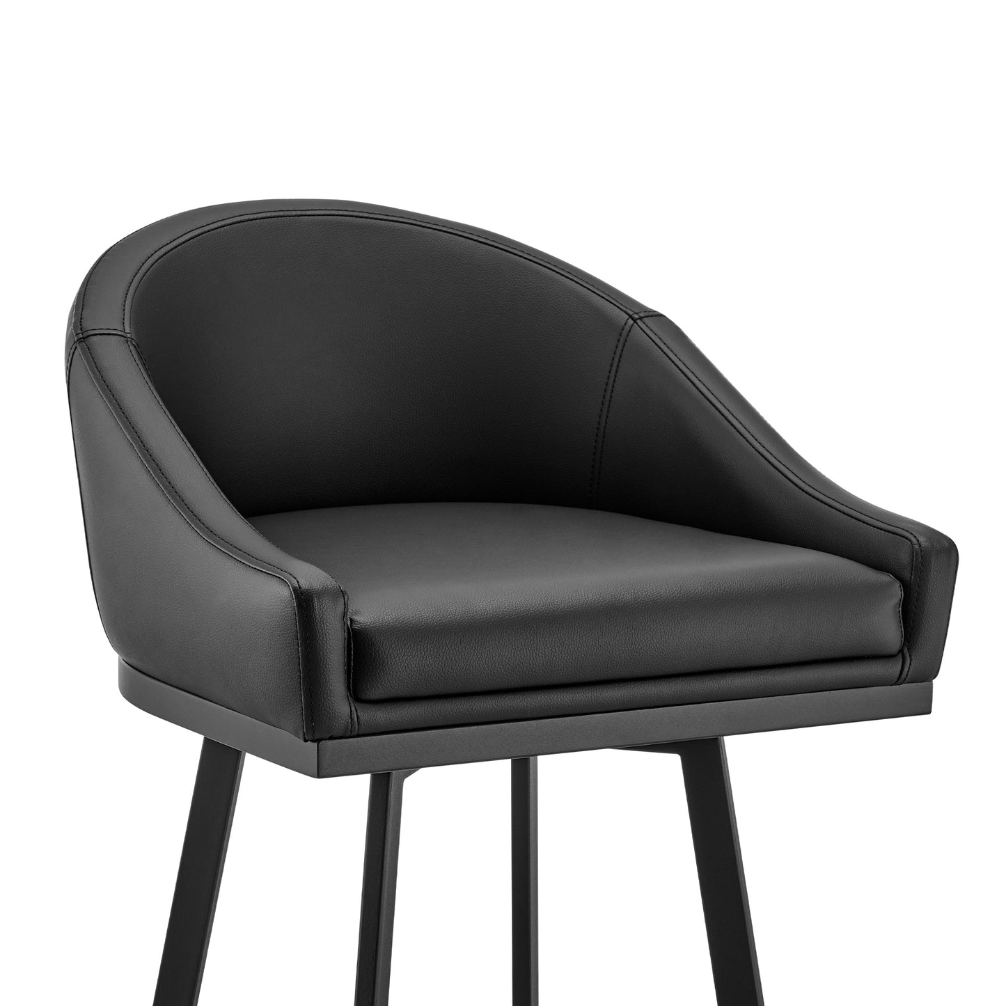 Noran Swivel Bar Stool in Black Metal with Black Faux Leather