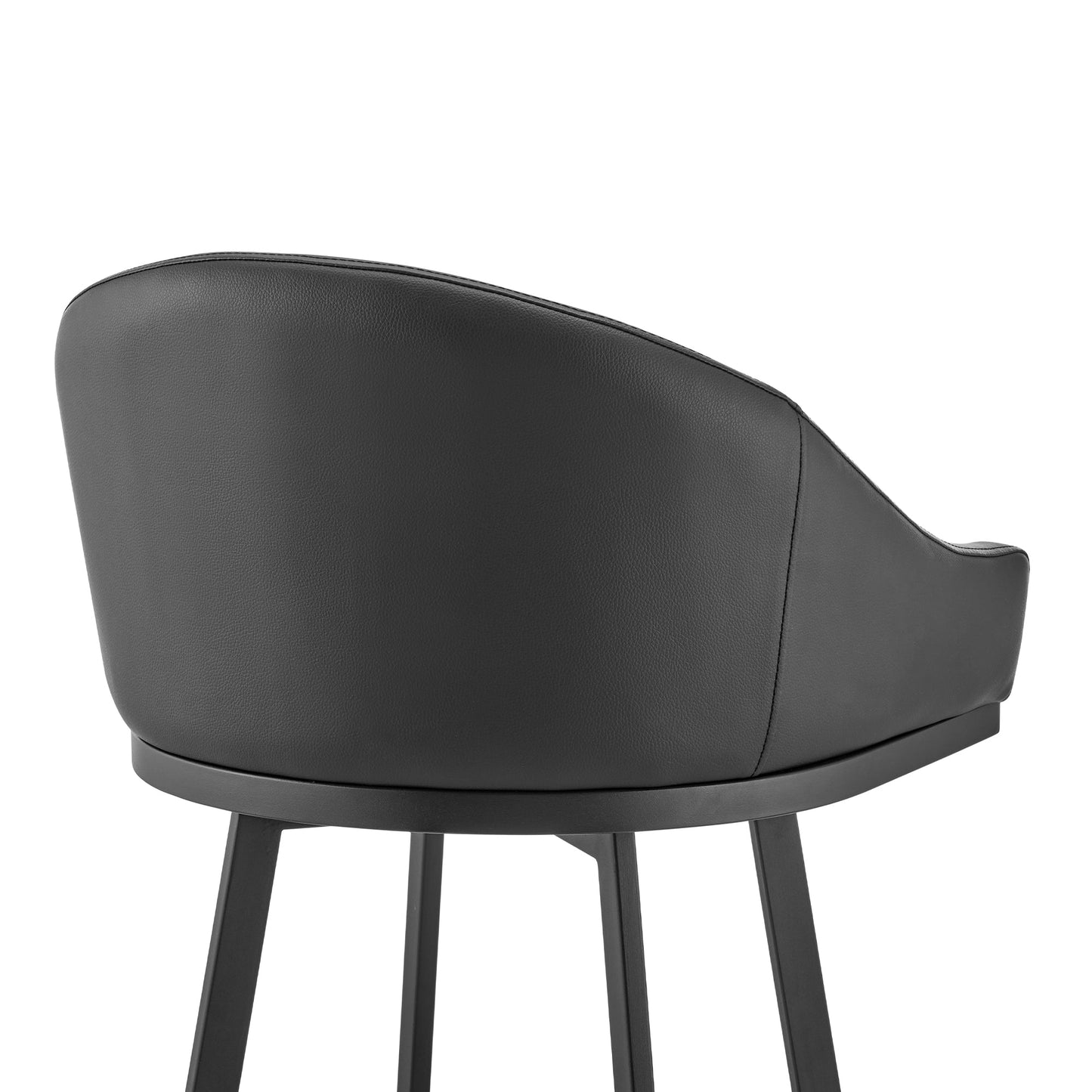 Noran Swivel Bar Stool in Black Metal with Black Faux Leather