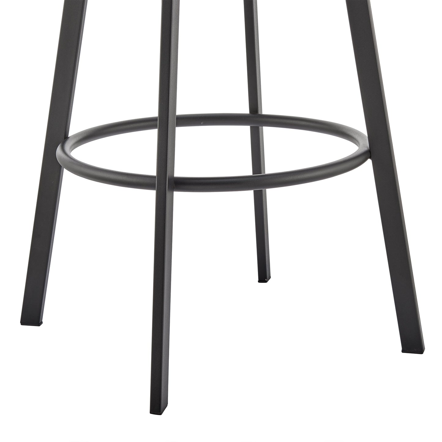 Noran Swivel Bar Stool in Black Metal with Black Faux Leather