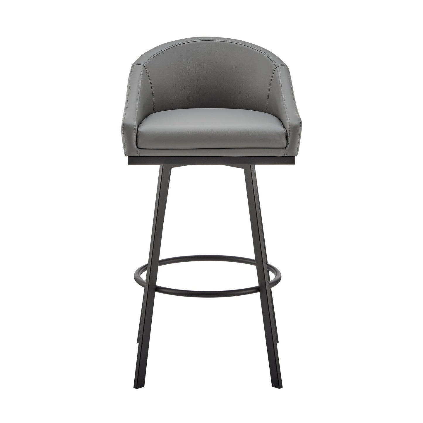 Noran Swivel Bar Stool in Black Metal with Gray Faux Leather