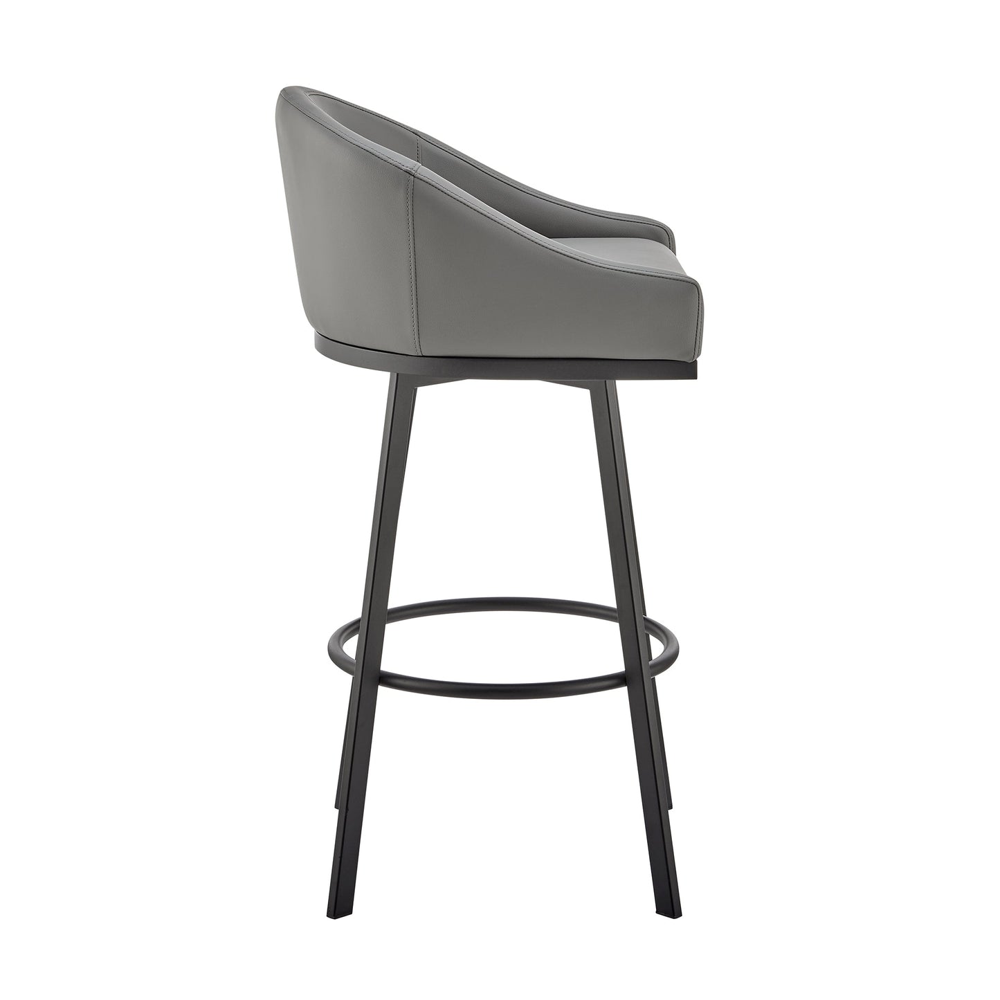 Noran Swivel Bar Stool in Black Metal with Gray Faux Leather