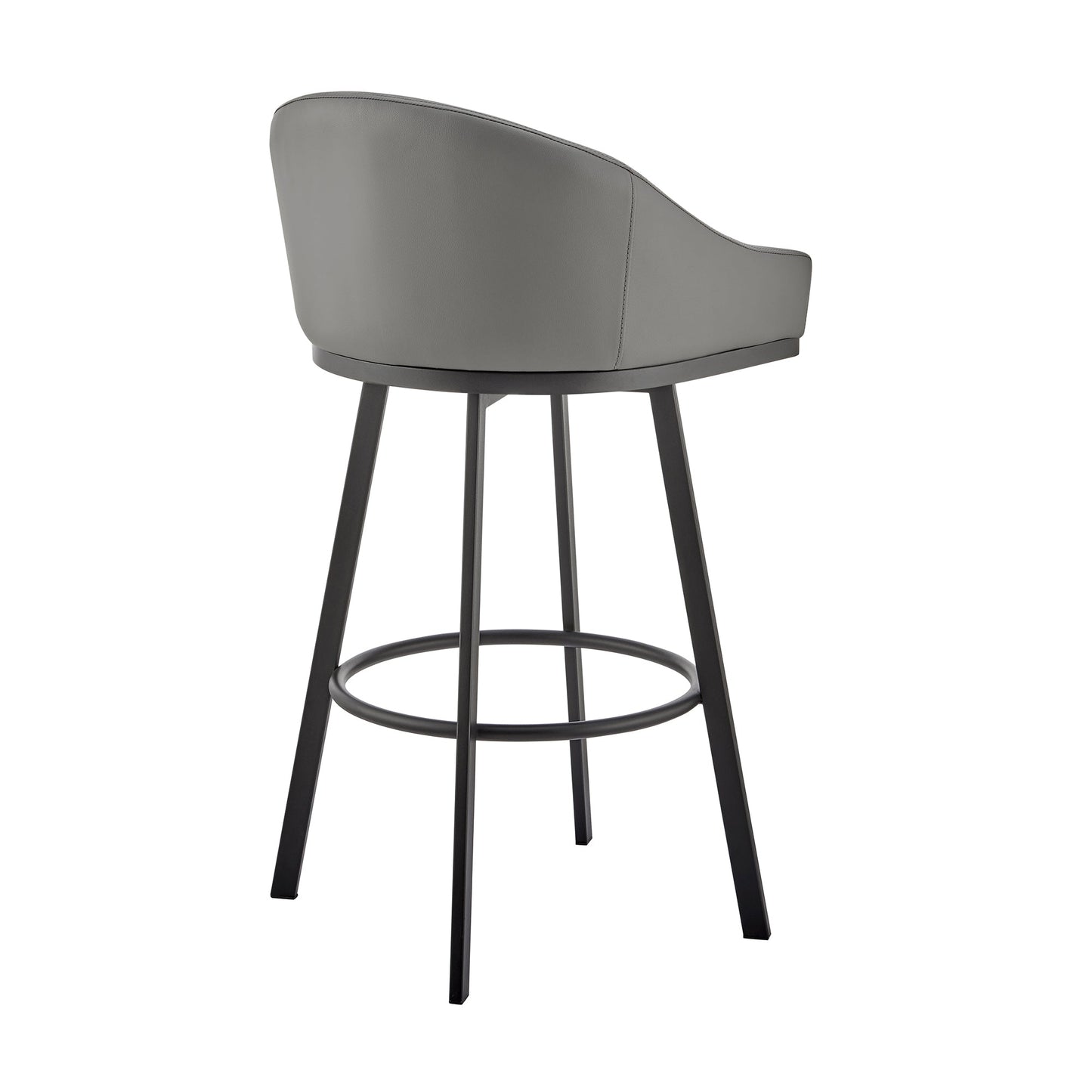 Noran Swivel Bar Stool in Black Metal with Gray Faux Leather